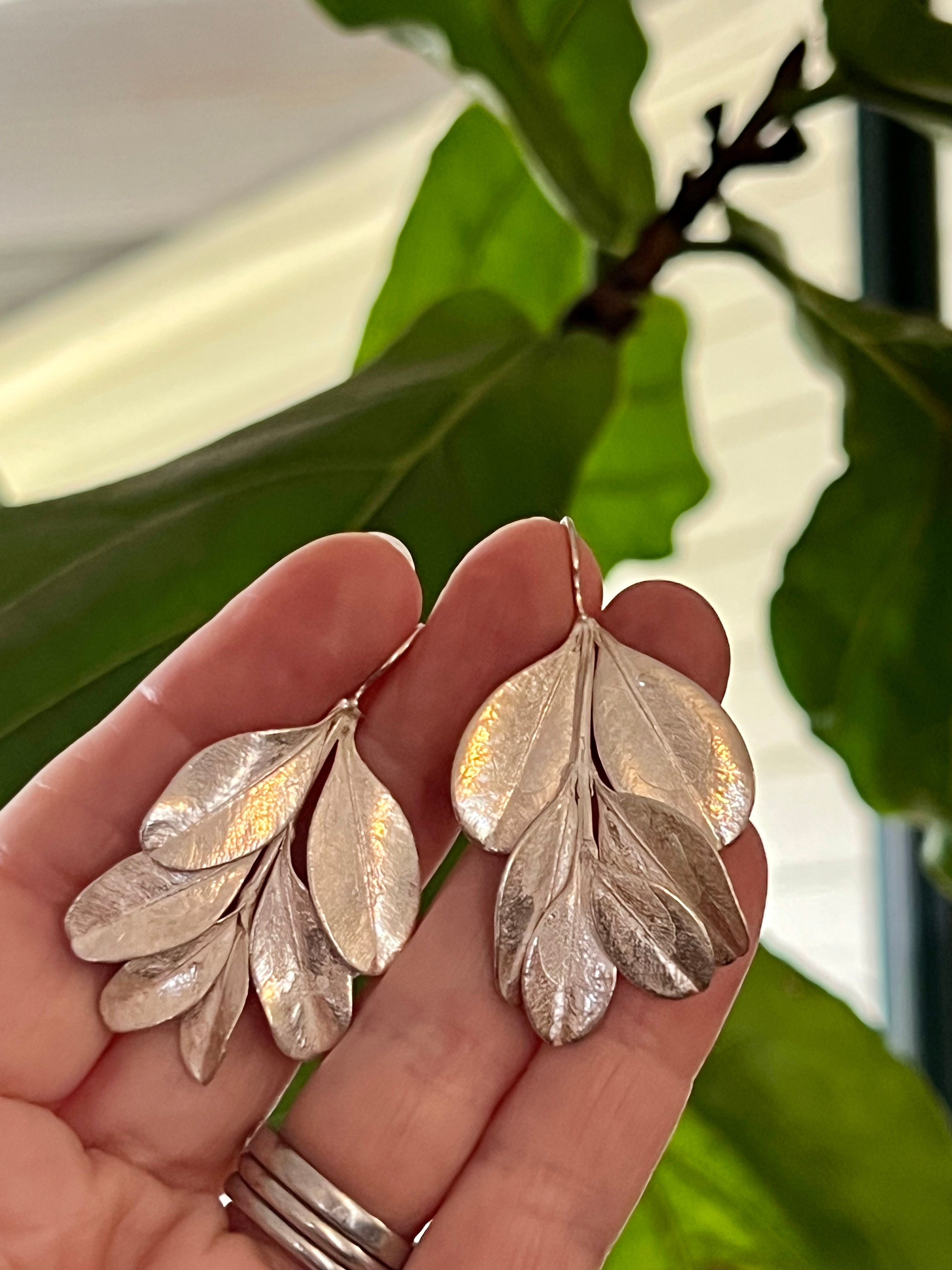 Botanical earrings - Japanese box bush - silver