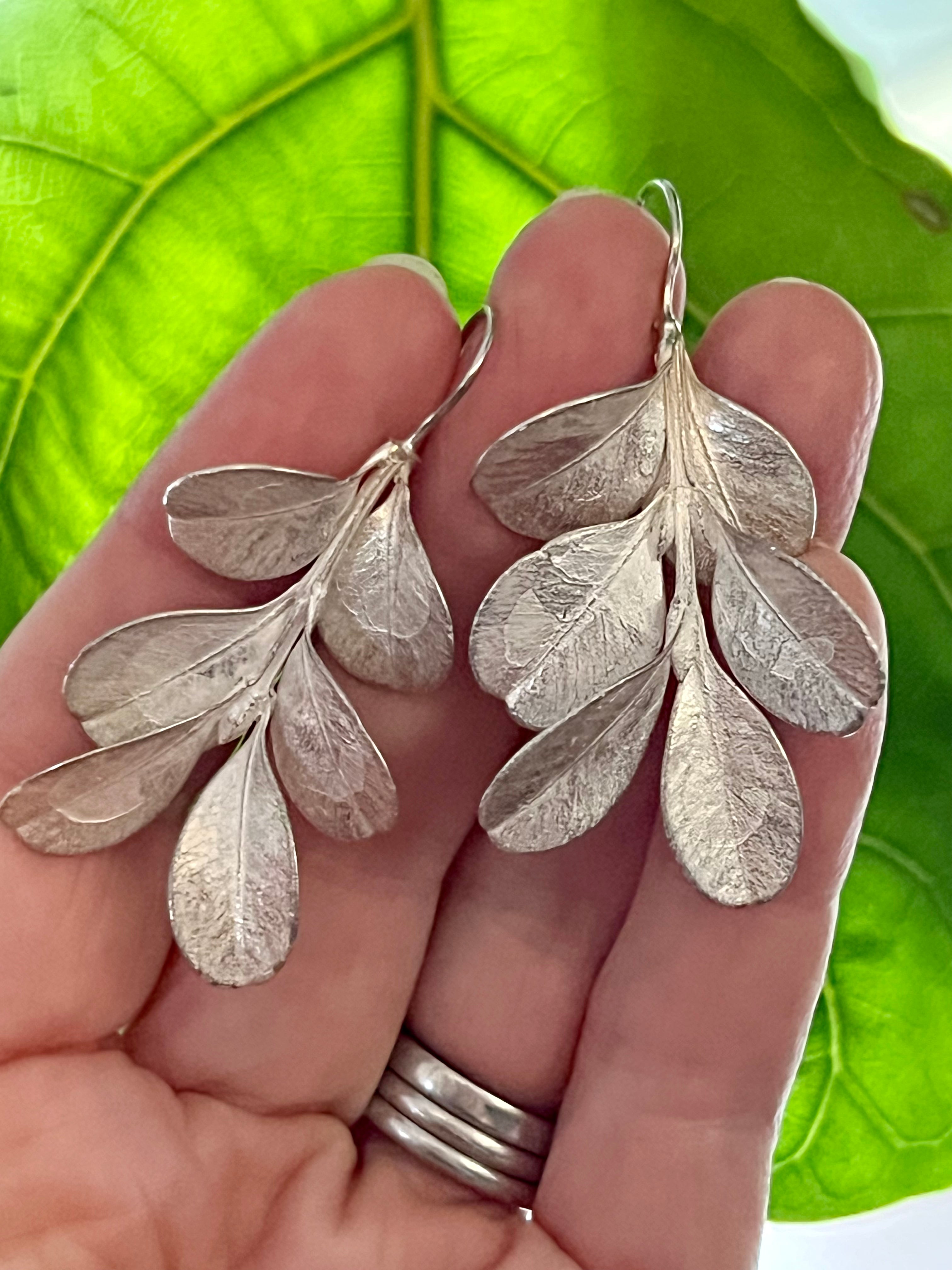 Botanical earrings - Japanese box bush - silver