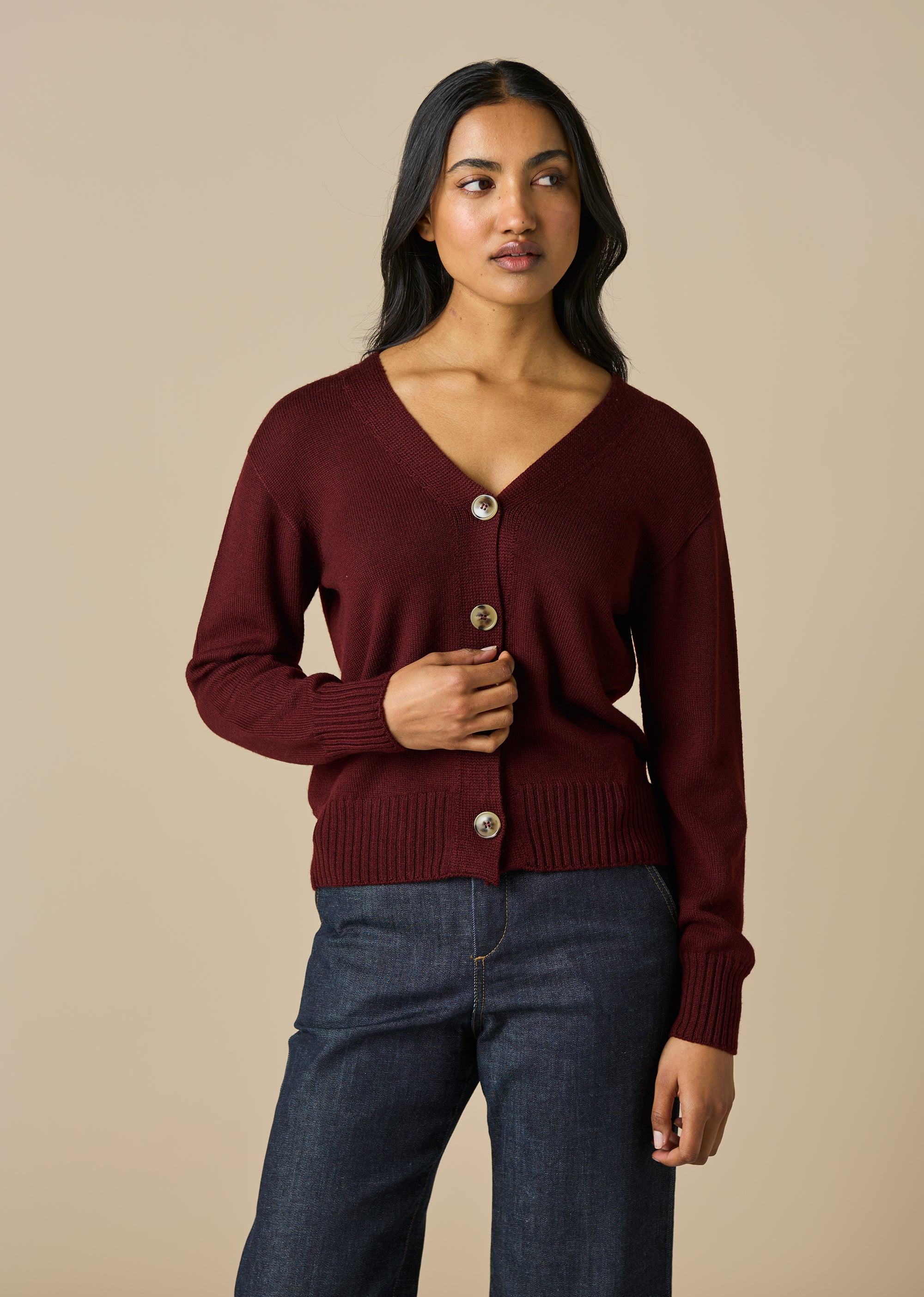 Agnes Merino Wool Cardigan - Merlot