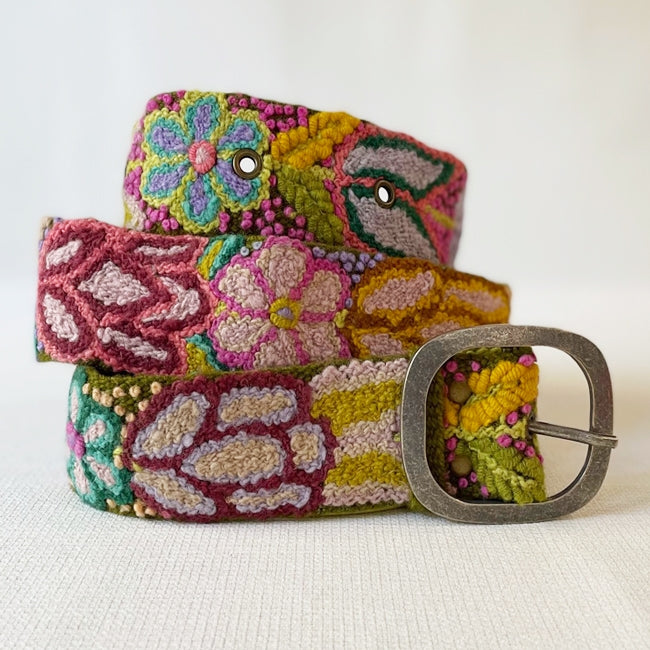 Folklorica embroidered wool Belt - olive