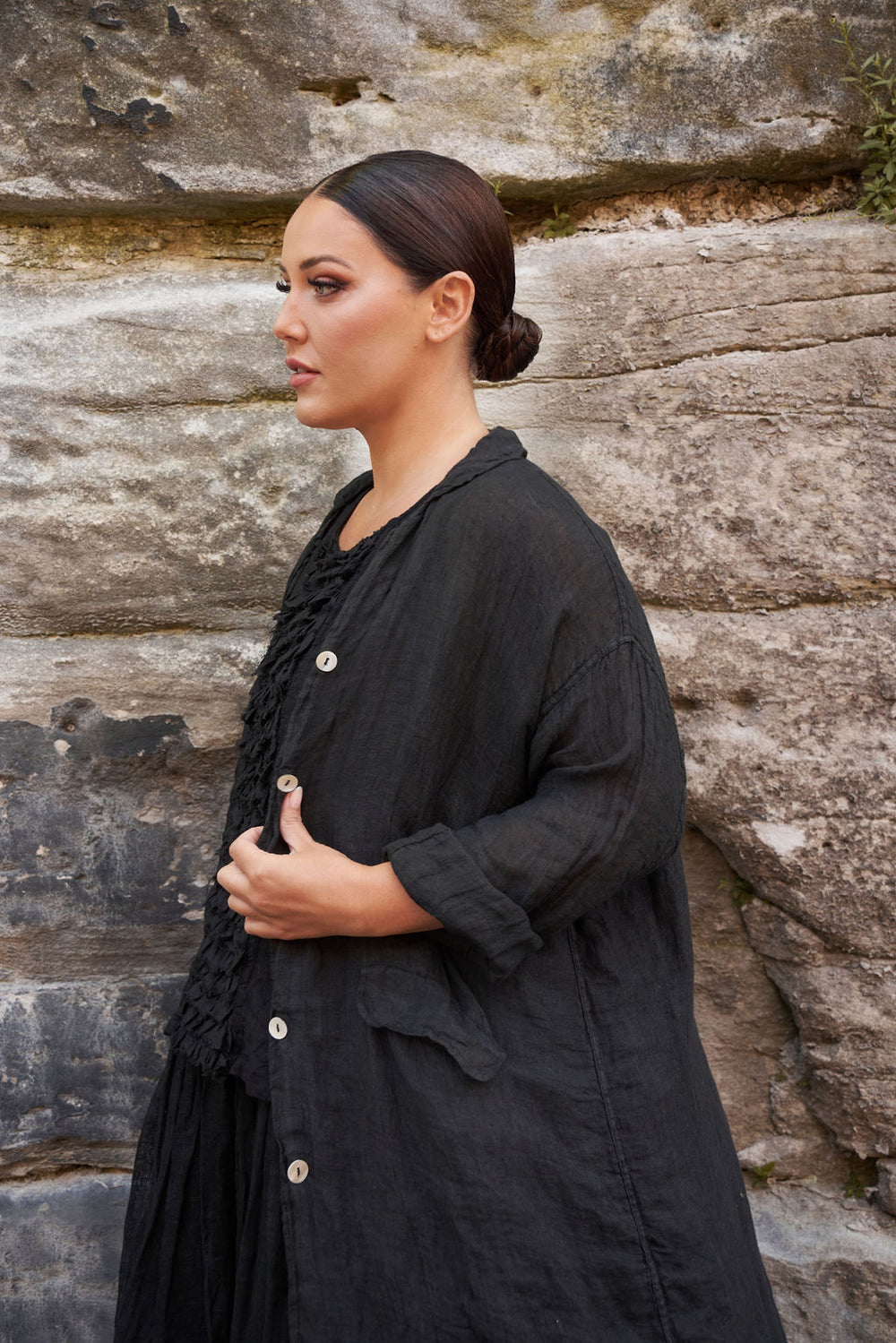 Piaf Coat Linen Gauze - Black