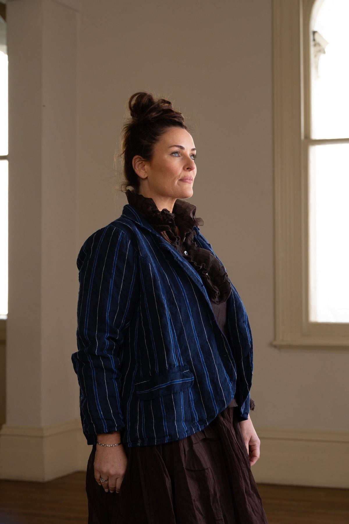 Baridi Jacket - Linen - navy stripe