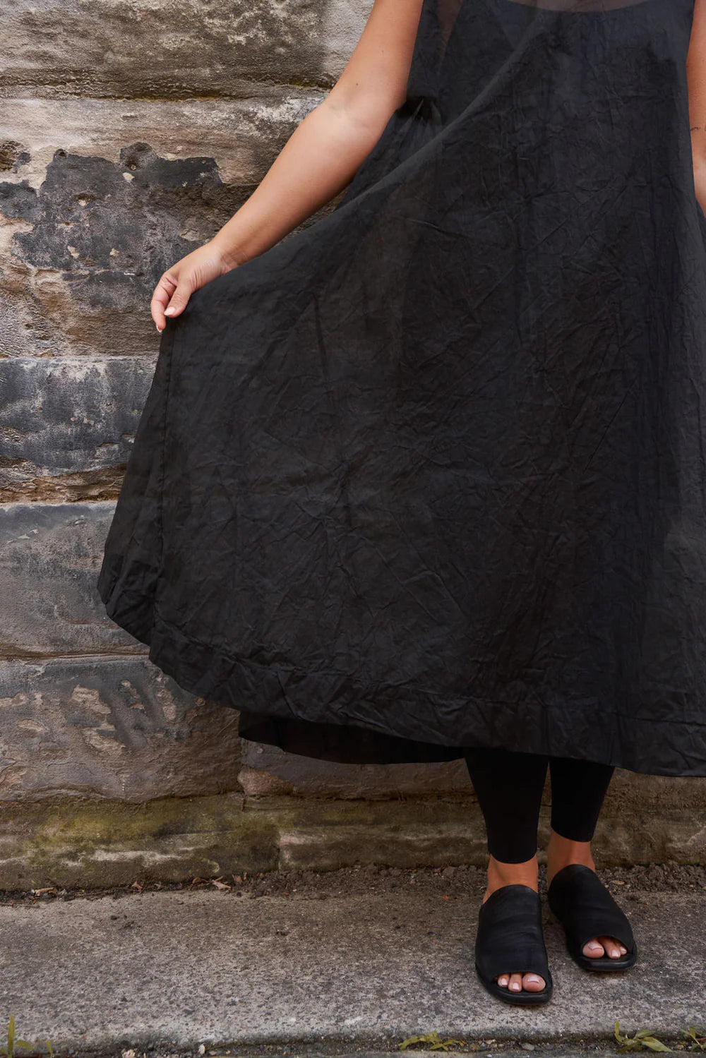 Zahra Cotton Organdy Dress Unlined - Black
