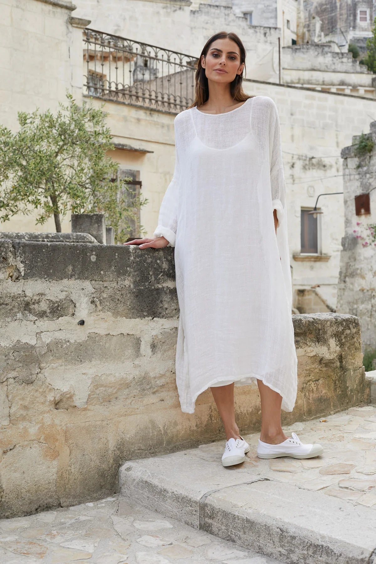 St Barts Linen Gauze Dress - White