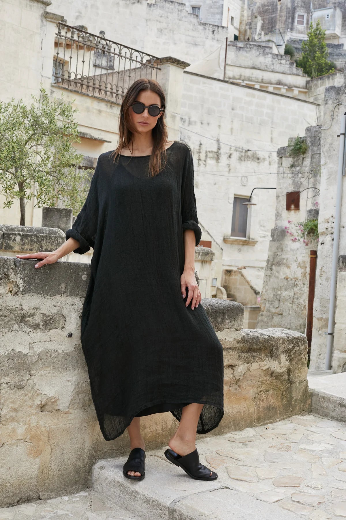 St Barts Linen Gauze Dress - Black