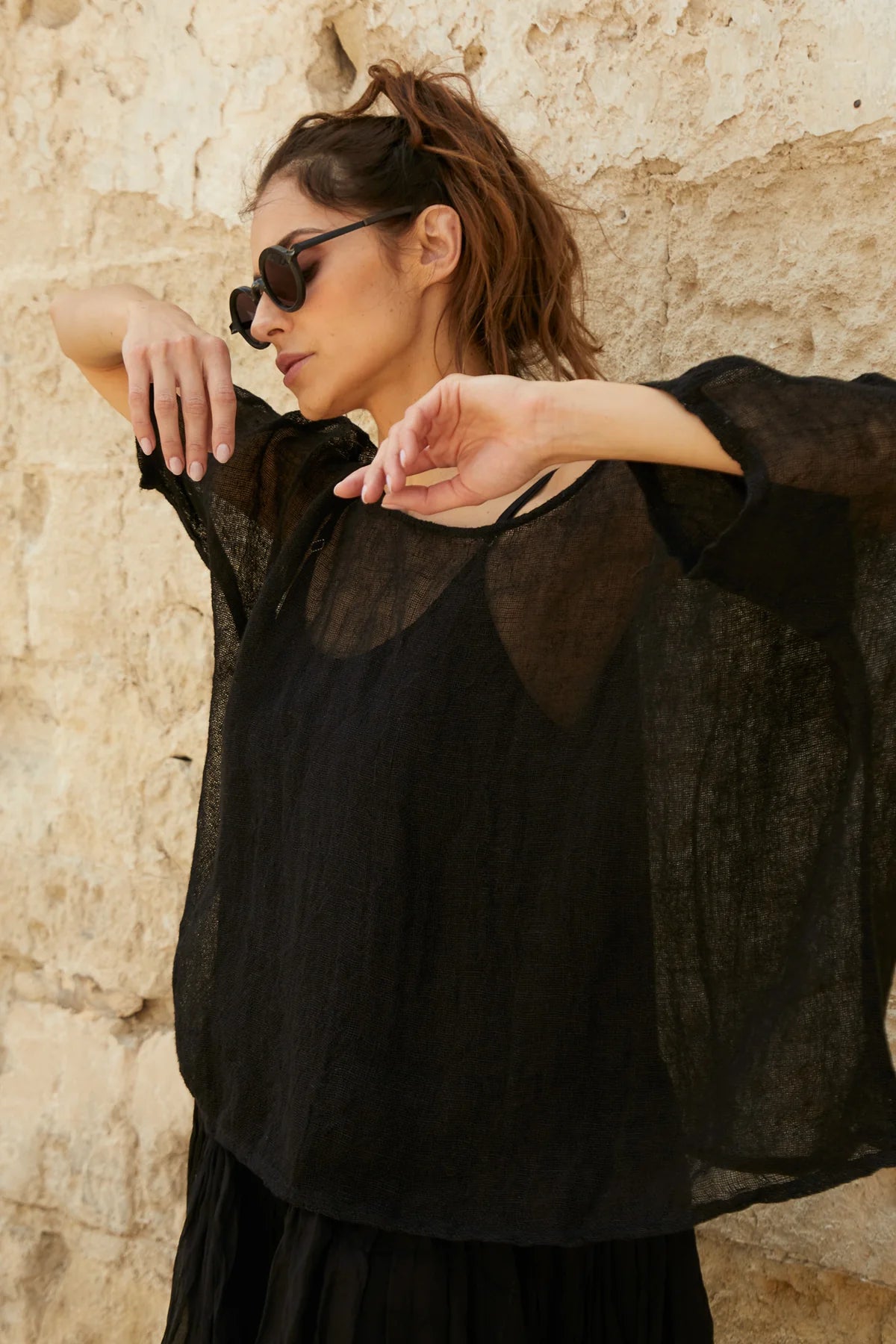 Etta Gauze Linen Top - Black