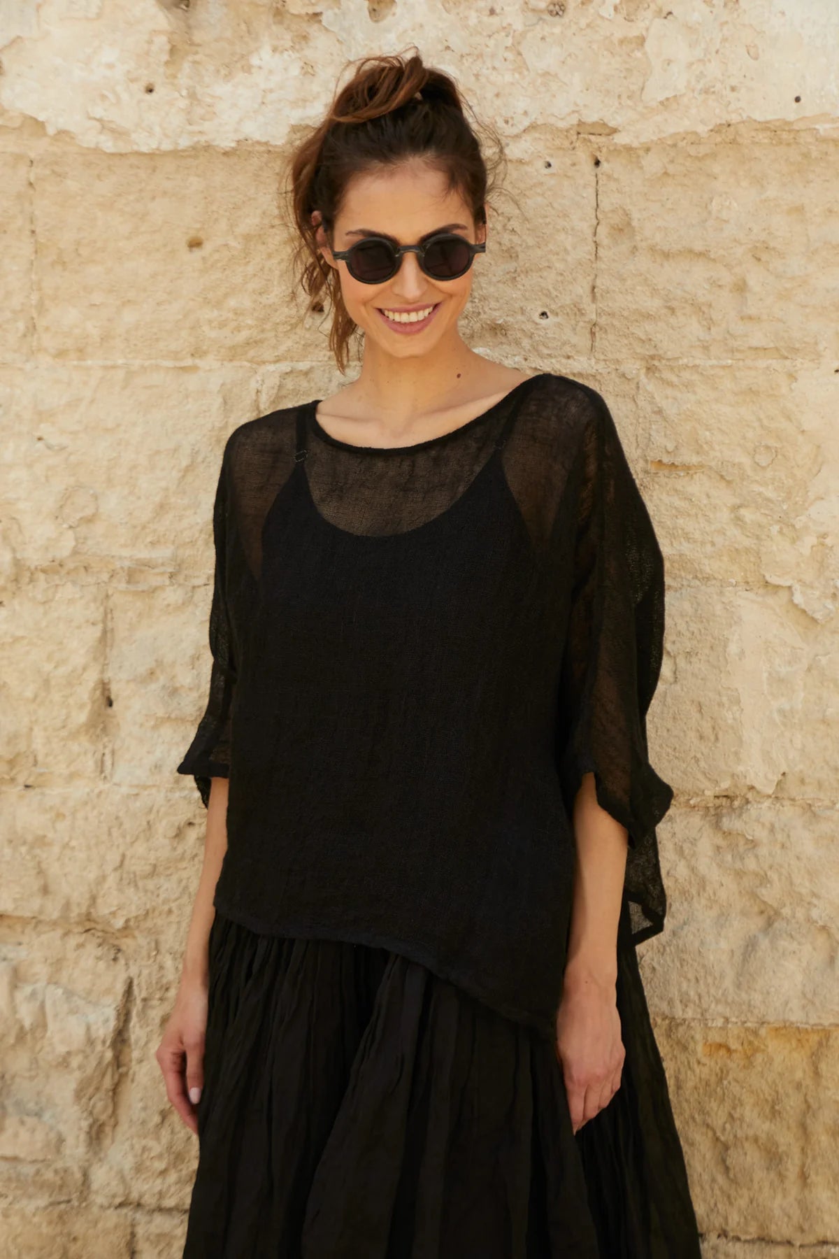 Etta Gauze Linen Top - Black