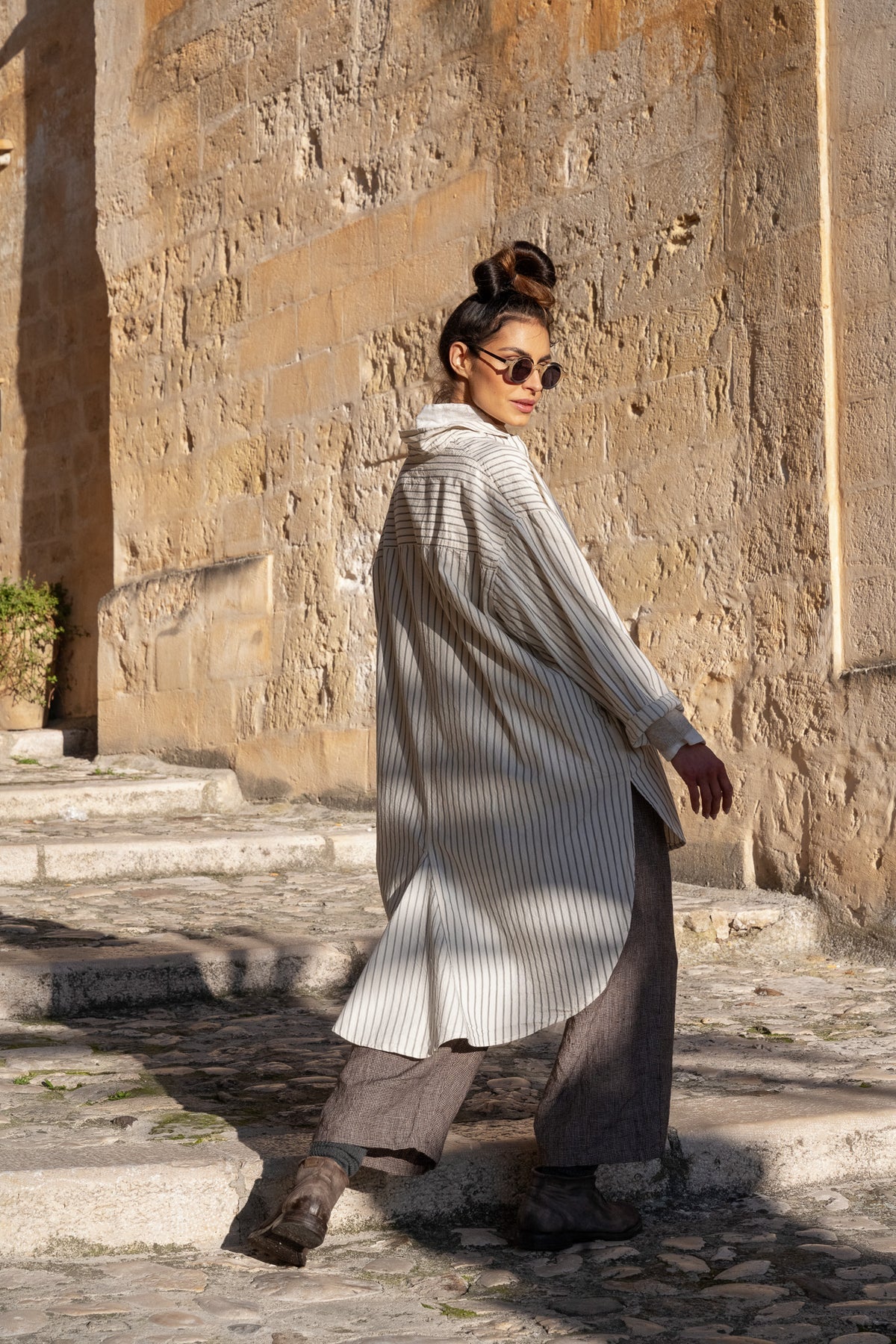 Harper Cotton Shirt - Cream Ticking