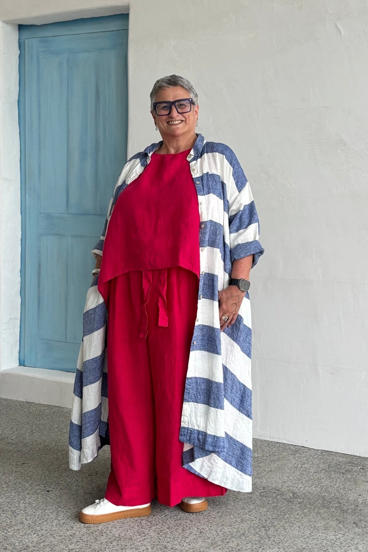 Zawadi Jacket/Dress - blue stripe linen