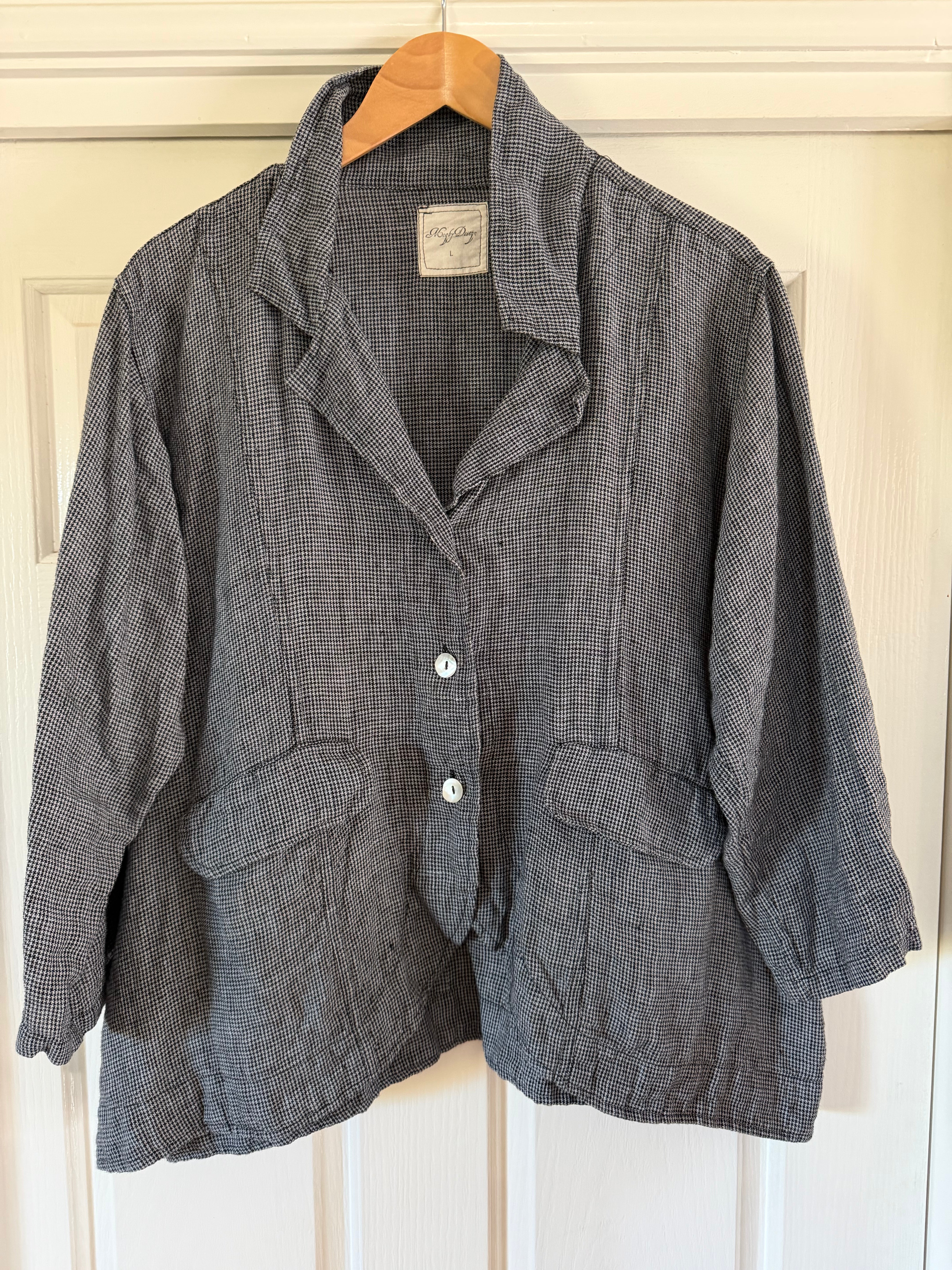Pre-loved MegbyDesign houndstooth Henri linen jacket blue