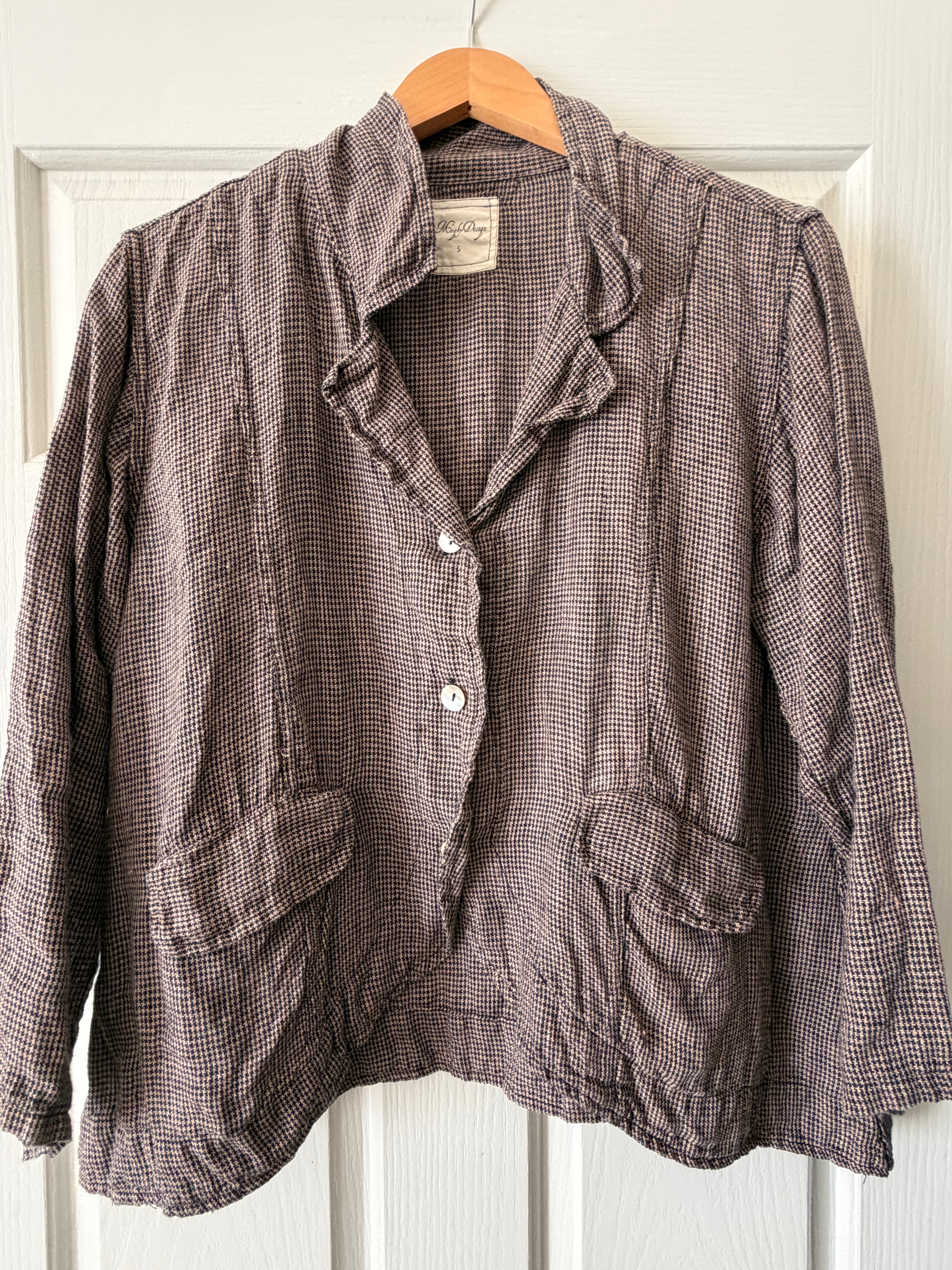 Pre-loved MegbyDesign houndstooth Henri linen jacket brown