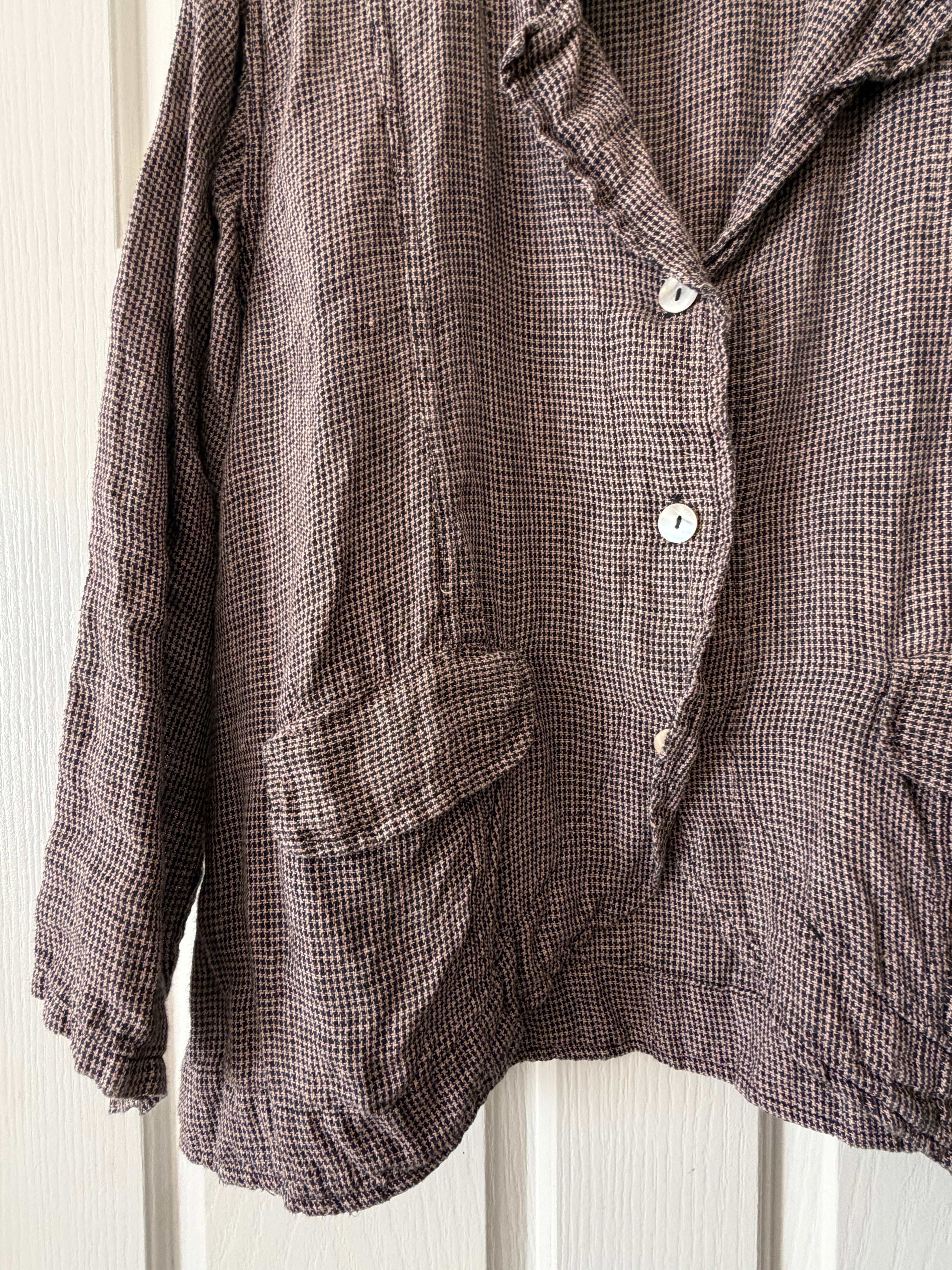Pre-loved MegbyDesign houndstooth Henri linen jacket brown