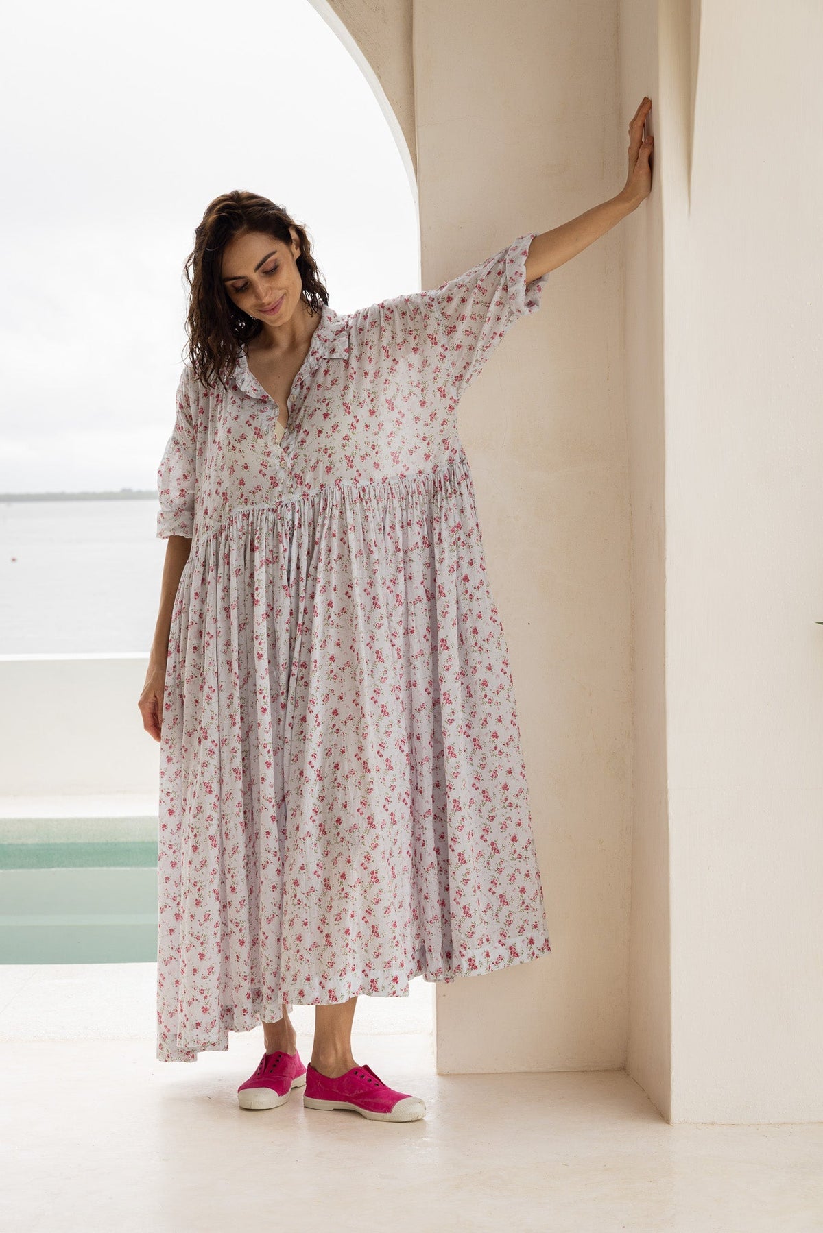 EDITH DRESS - COTTON VOILE blue floral