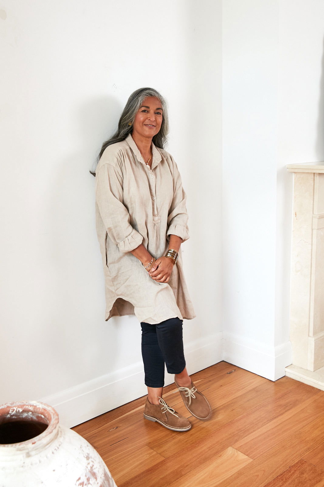 RIVIERA SOFT LINEN GATHERED SHIRT - Natural