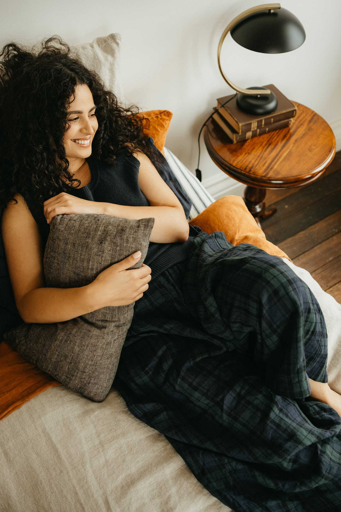 Freya French Linen Pants in Blue Tartan