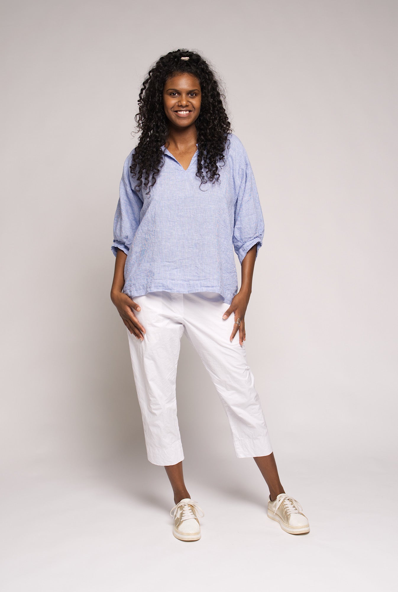 Juno Linen Top - Blue check; 100% linen top made in Australia by MUSE ...