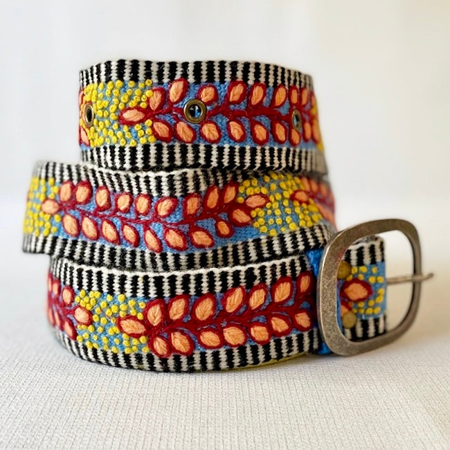 Growing season embroidered wool Belt