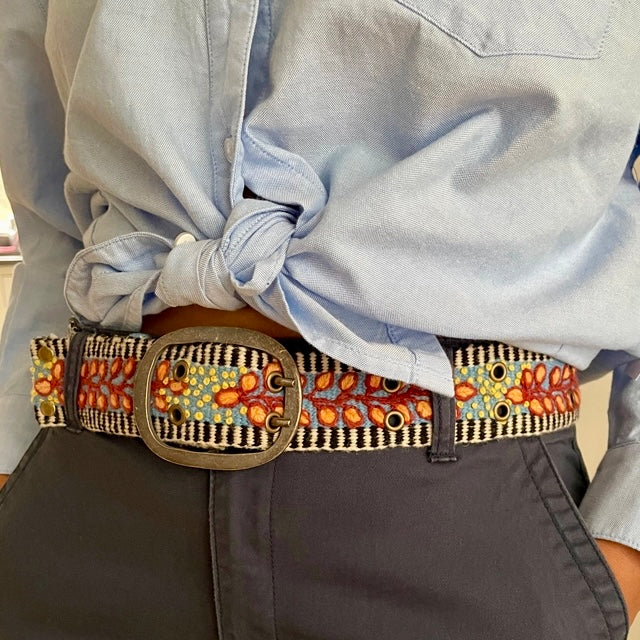 Growing season embroidered wool Belt