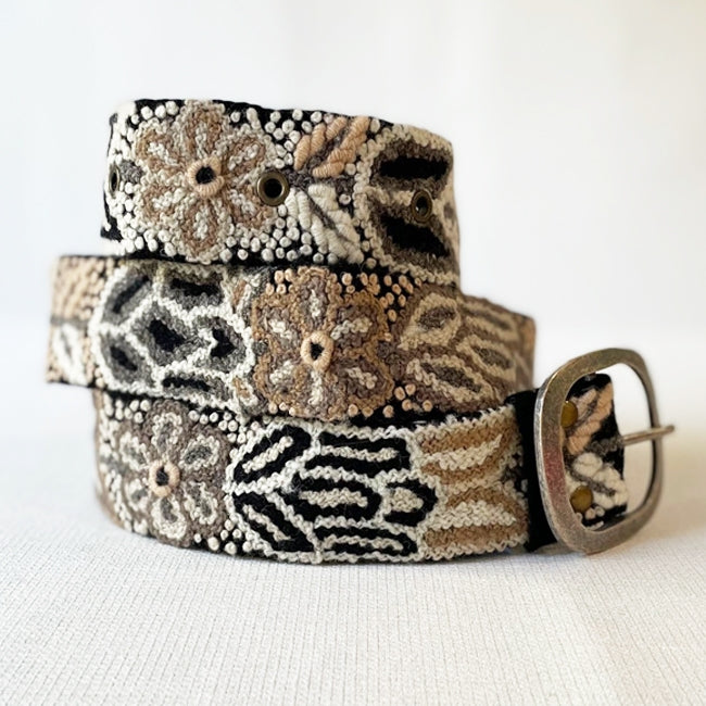 Monochrome embroidered wool Belt -  black/tan