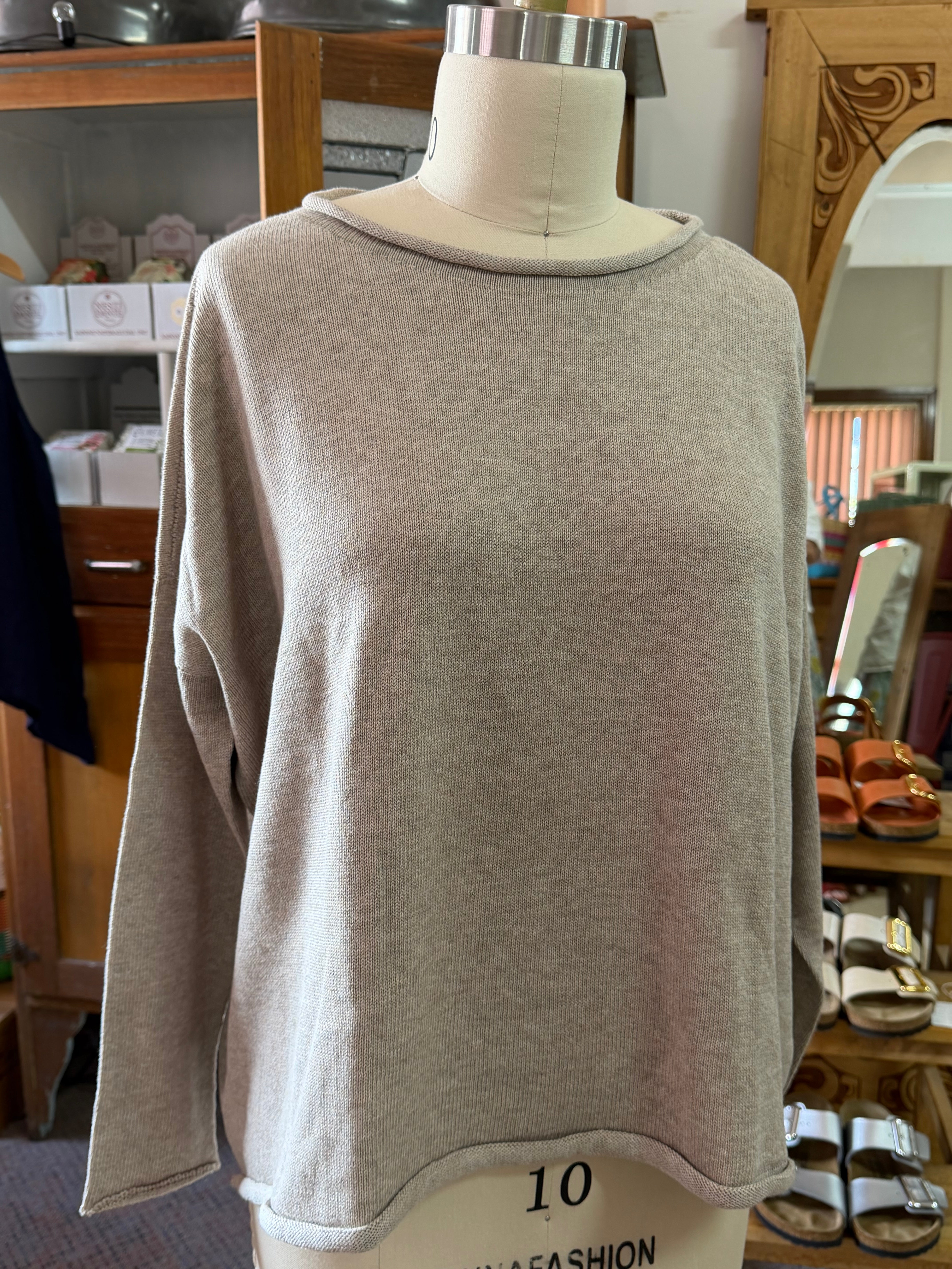 organic cotton curled edge knit - fawn