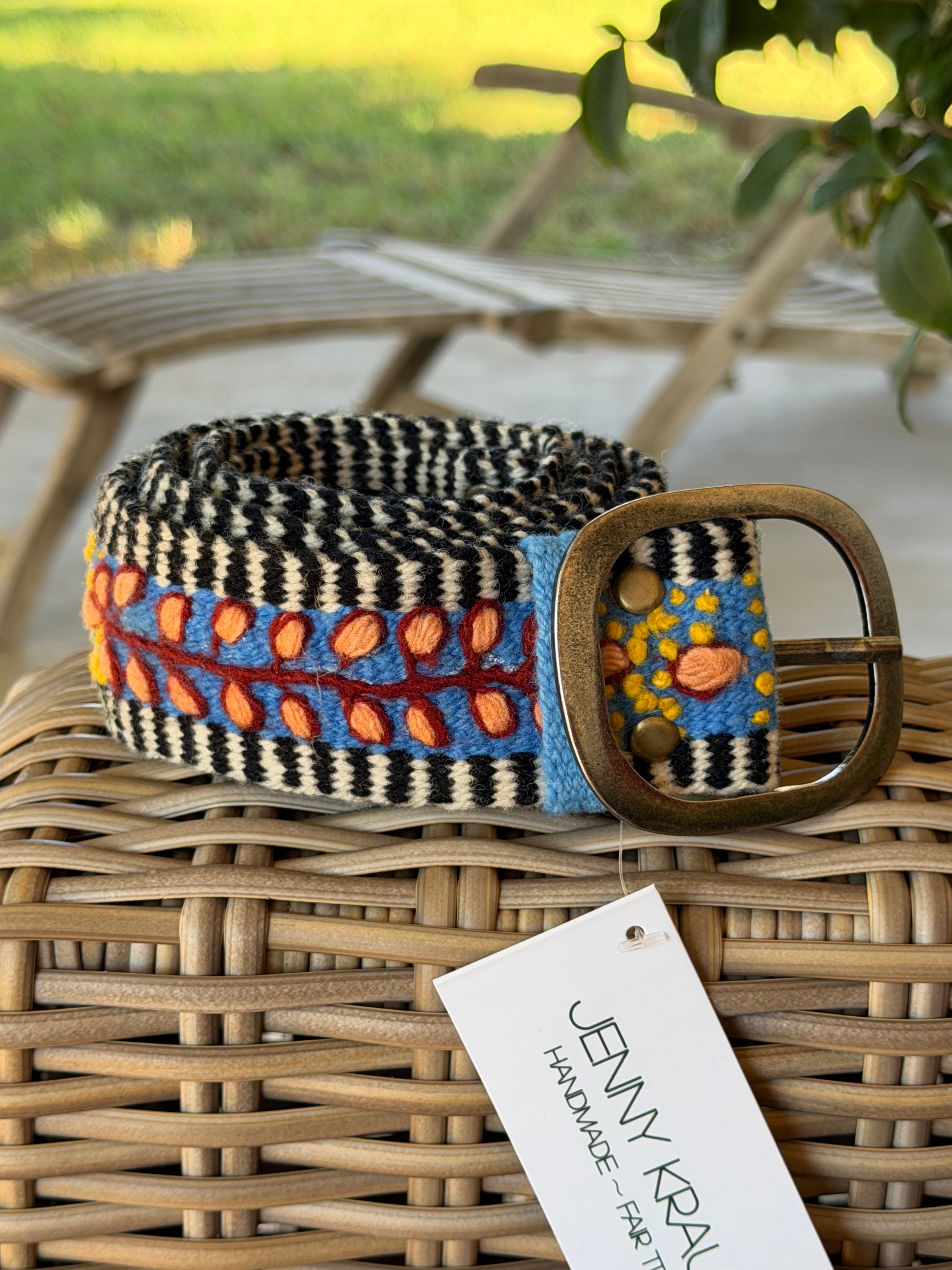 Growing season embroidered wool Belt