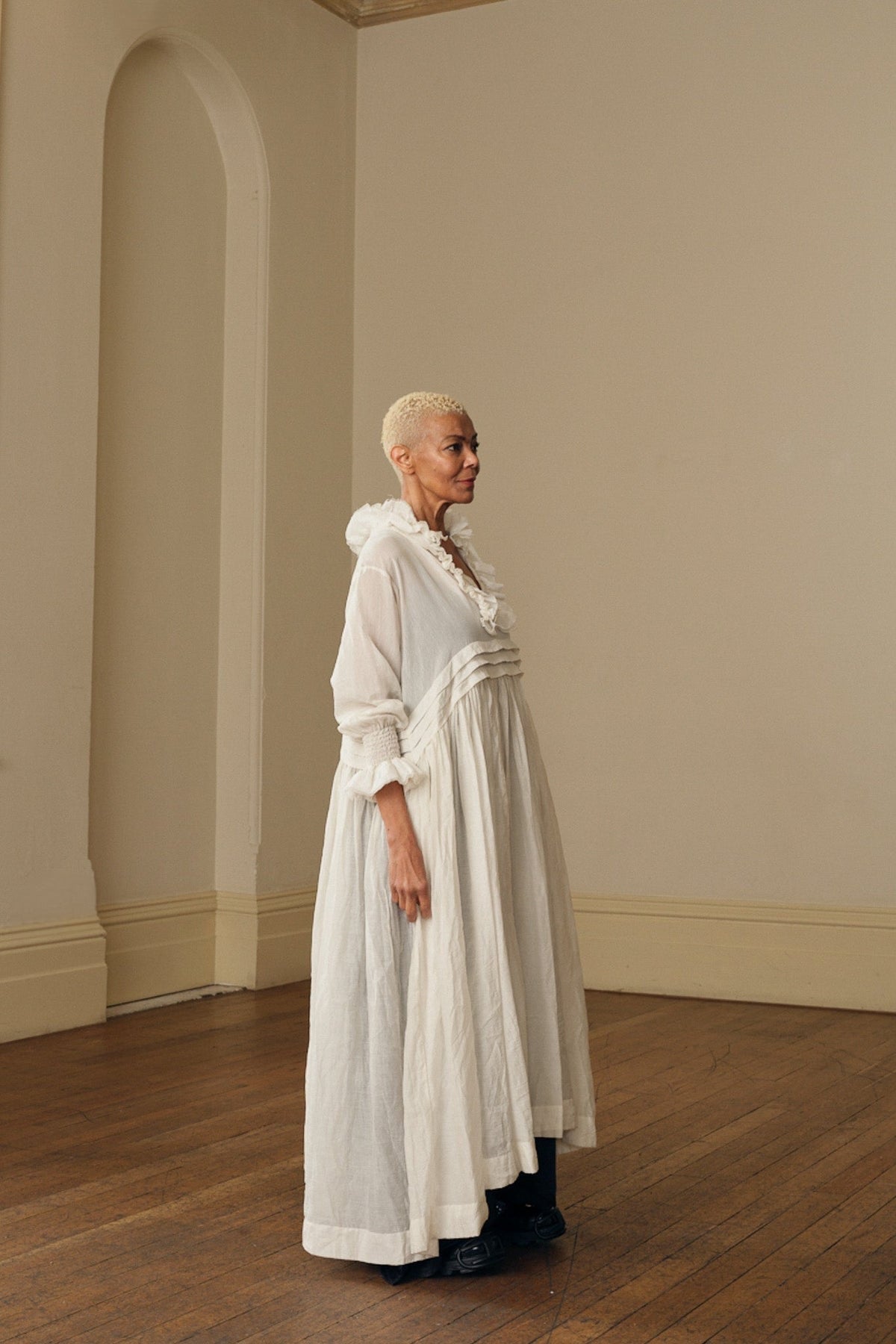 ODILE DRESS - SILK COTTON warm white