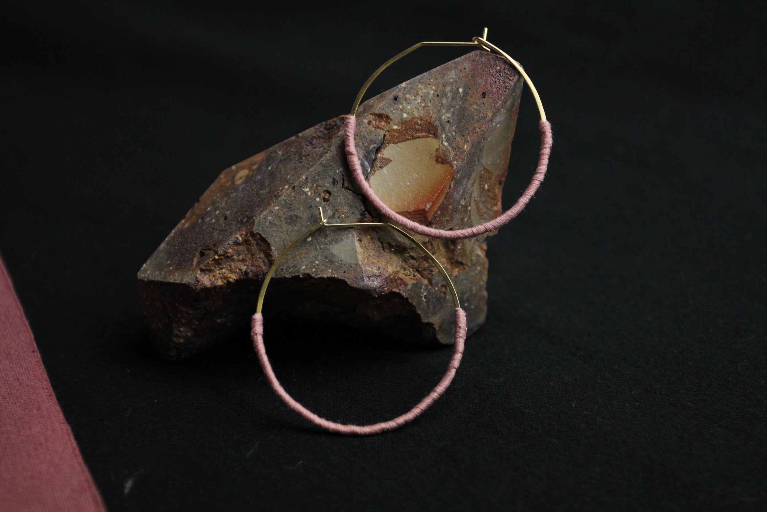 Woven Earrings Pink and Gold Plated