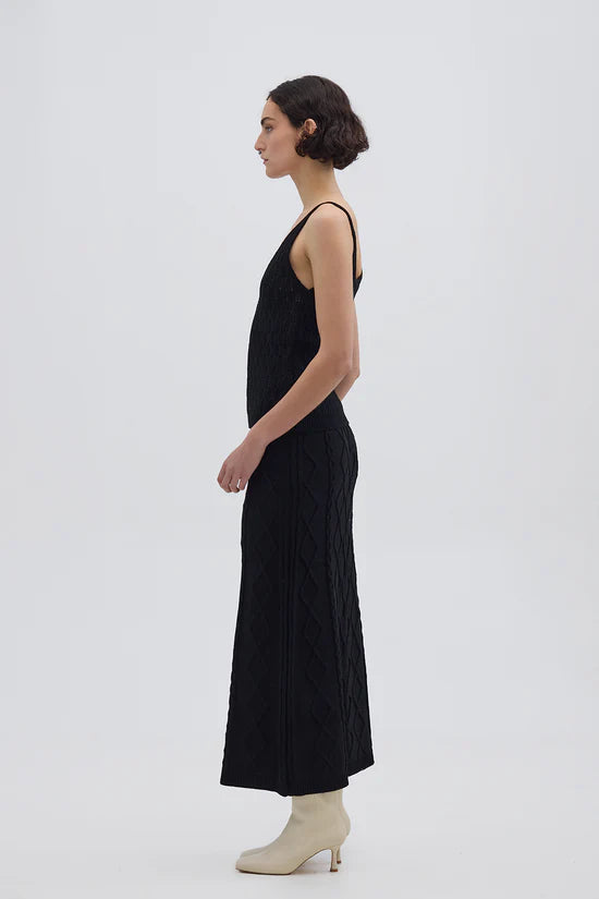 HEART CABLE MAXI SKIRT - Black