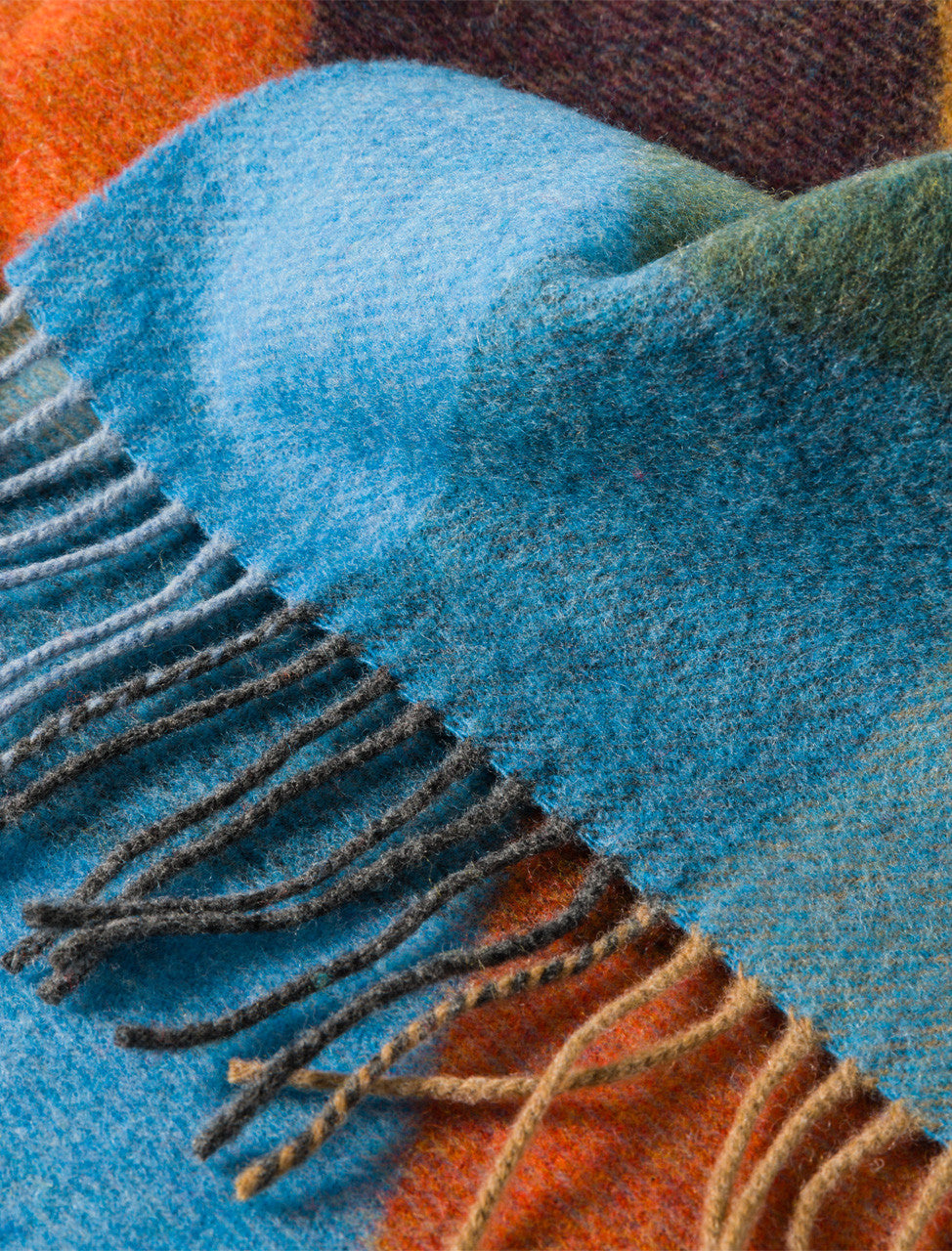 Lambswool Checked Scarf - Mustard Blue & Orange