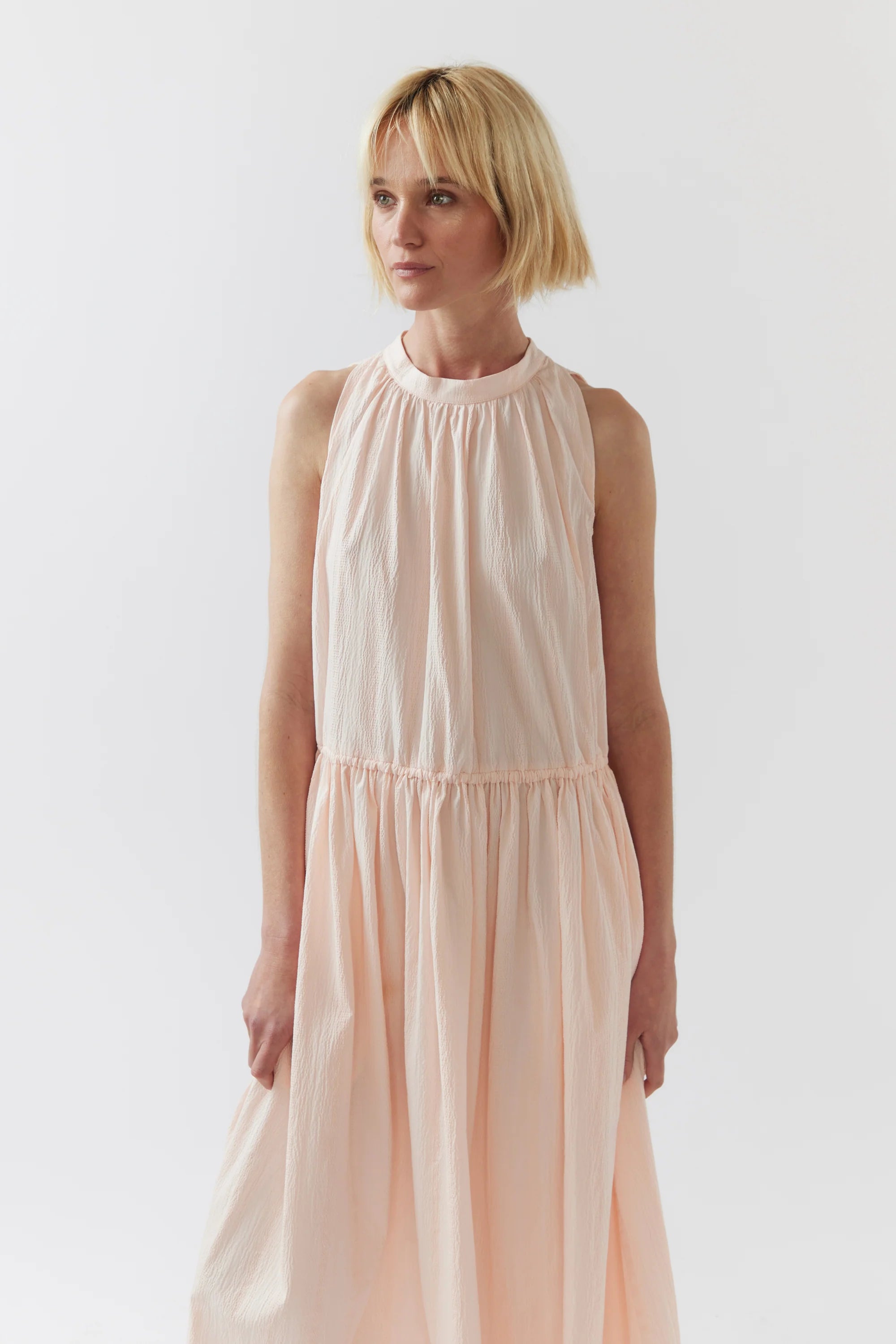 Kinga Dress - Ballet Pink Seersucker