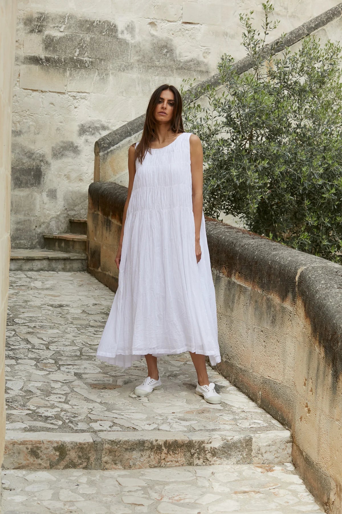 ATHENA DRESS LONG GAUZE COTTON - White