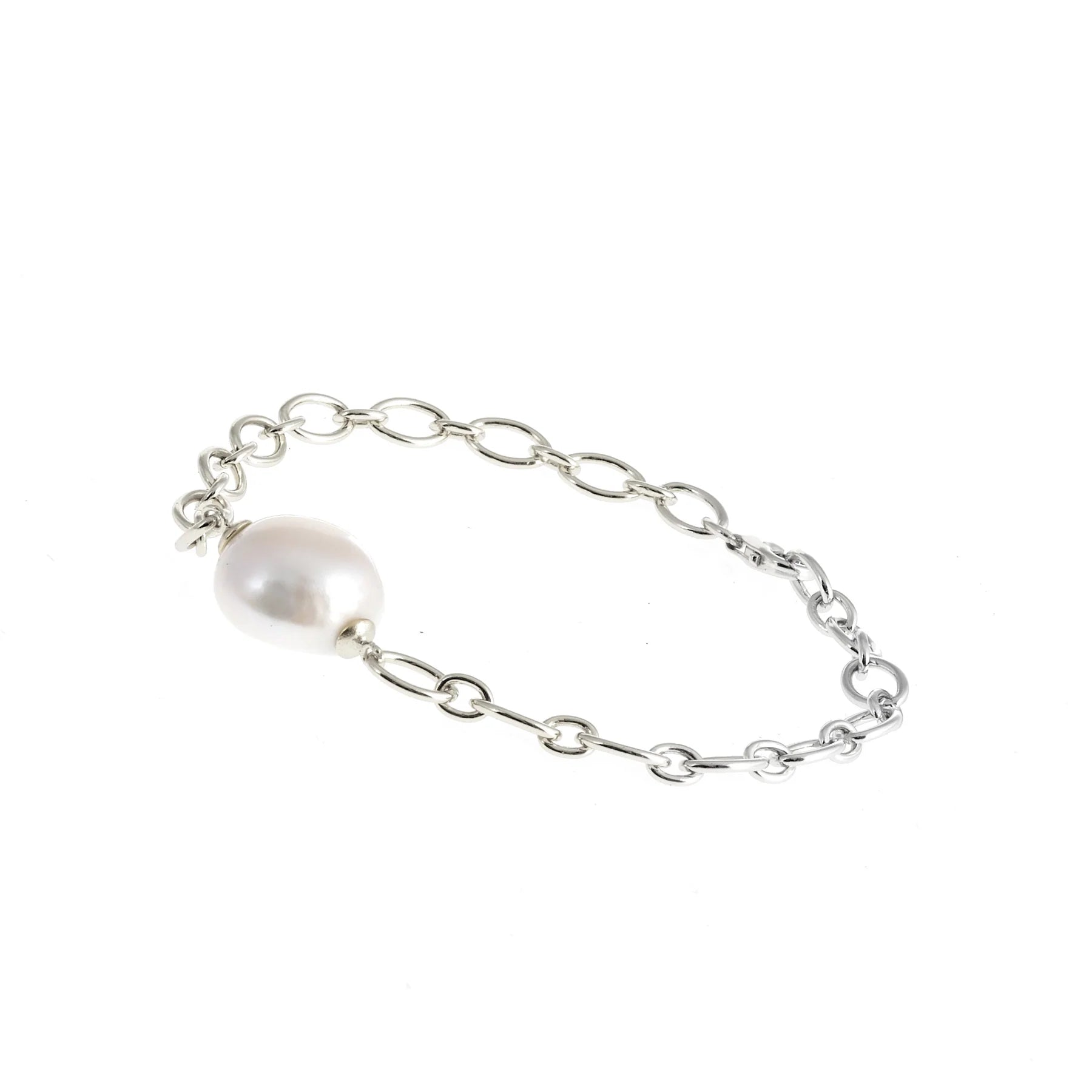 Carmen Silver Baroque Pearl Chain Bracelet