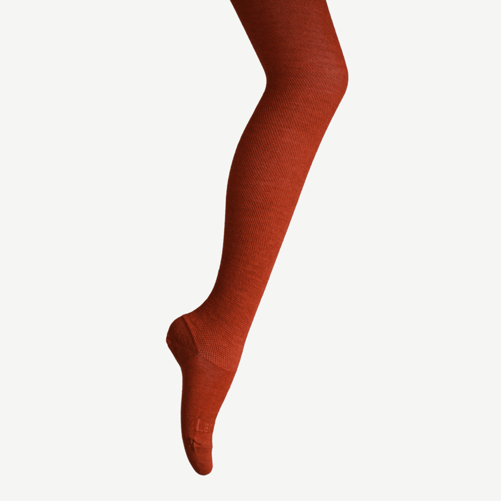 Merino Wool Textured Knit Tights - Spice Brown
