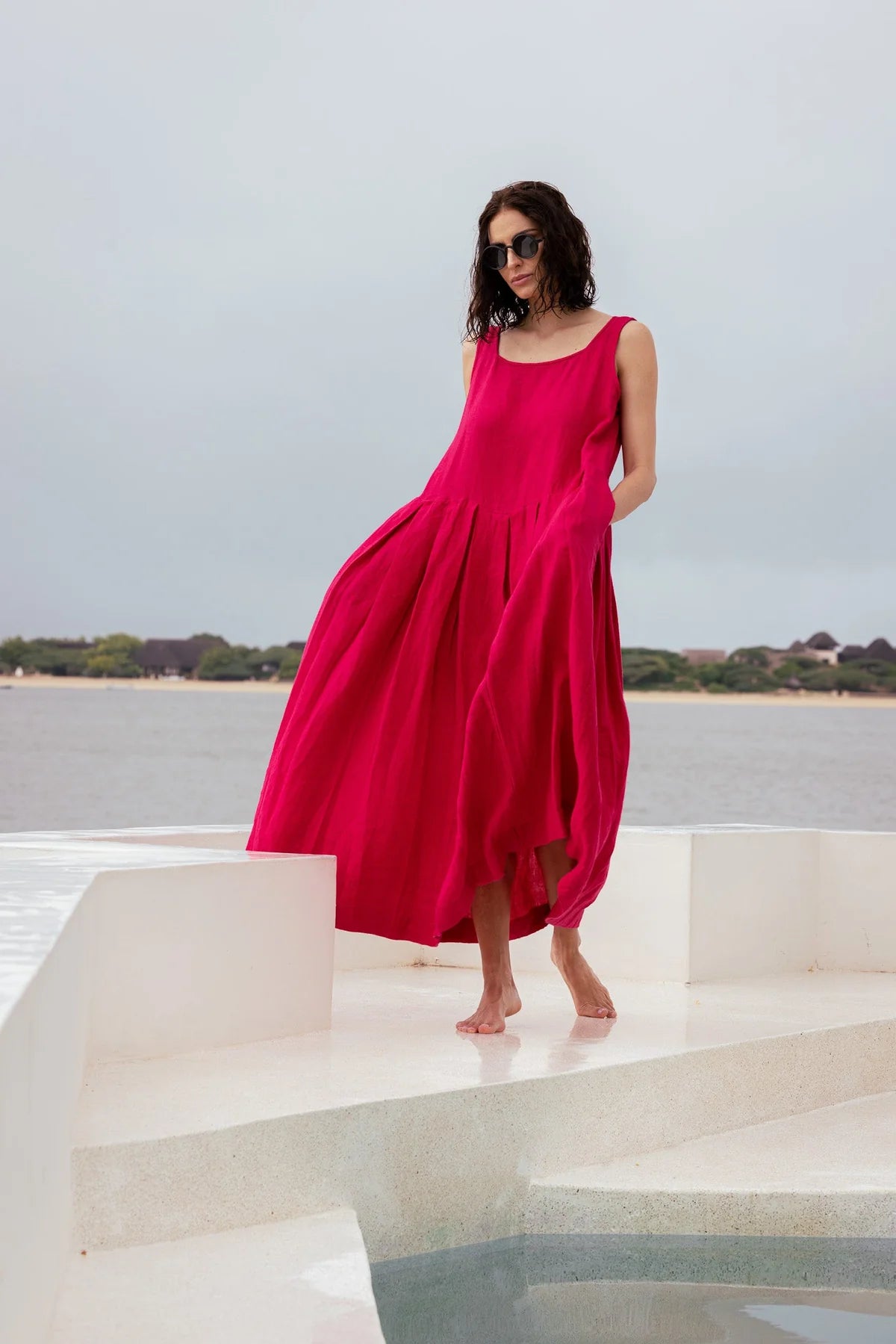 Binti Dress - Linen - Fuchsia