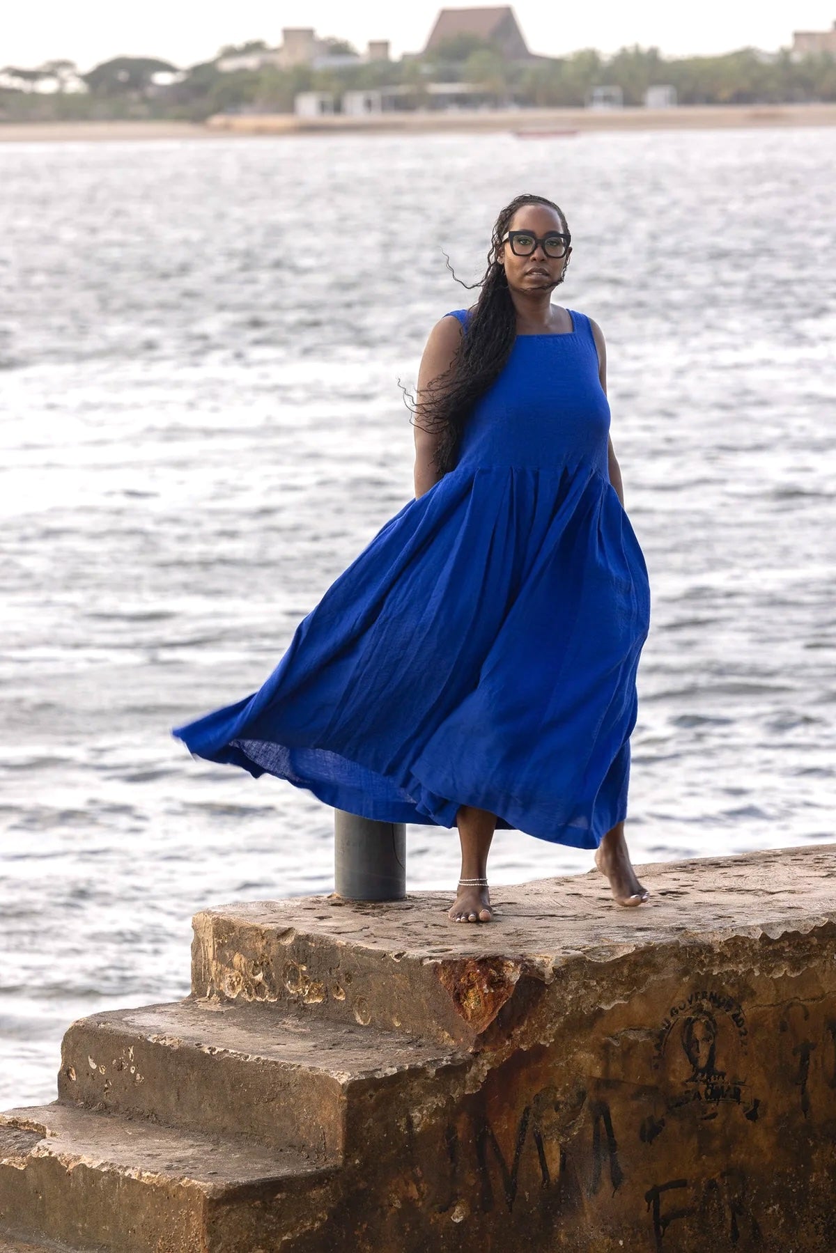 Binti Dress - Linen - Cobalt