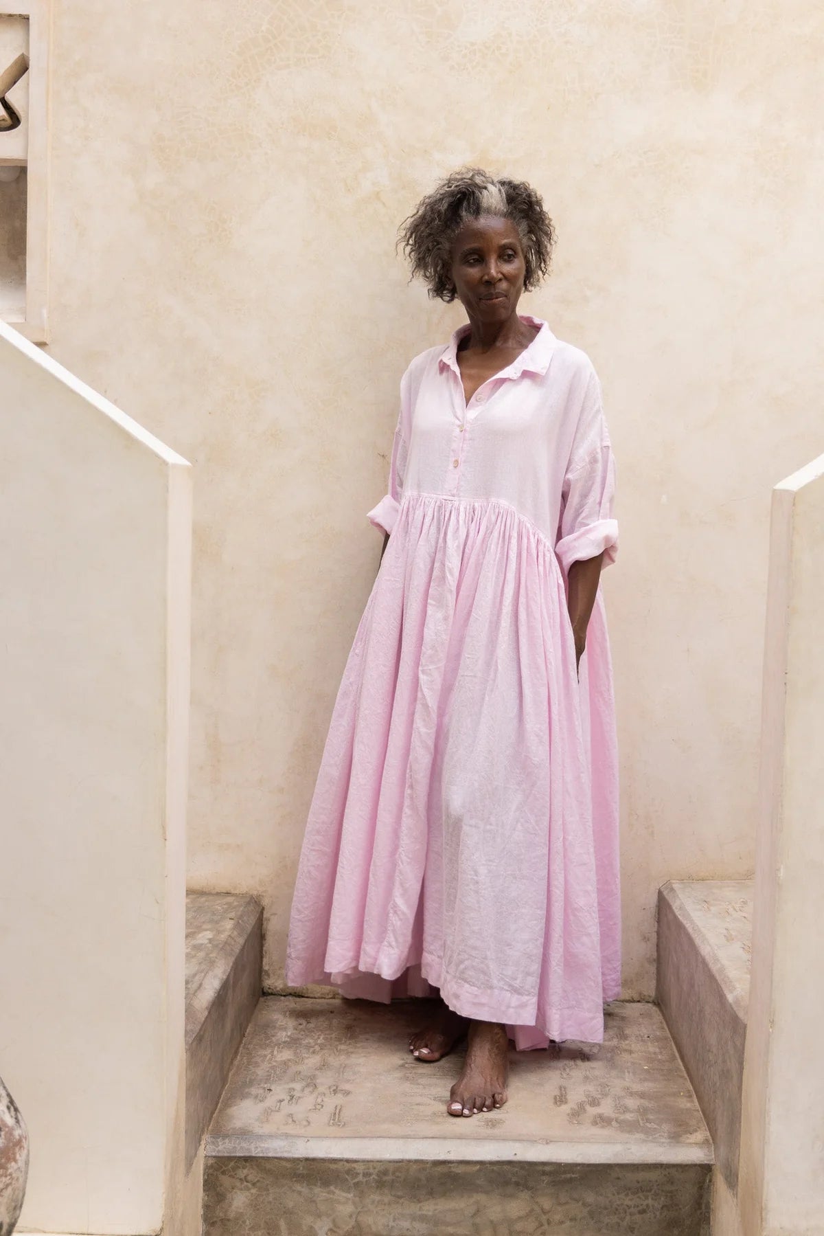 EDITH DRESS - linen - pink
