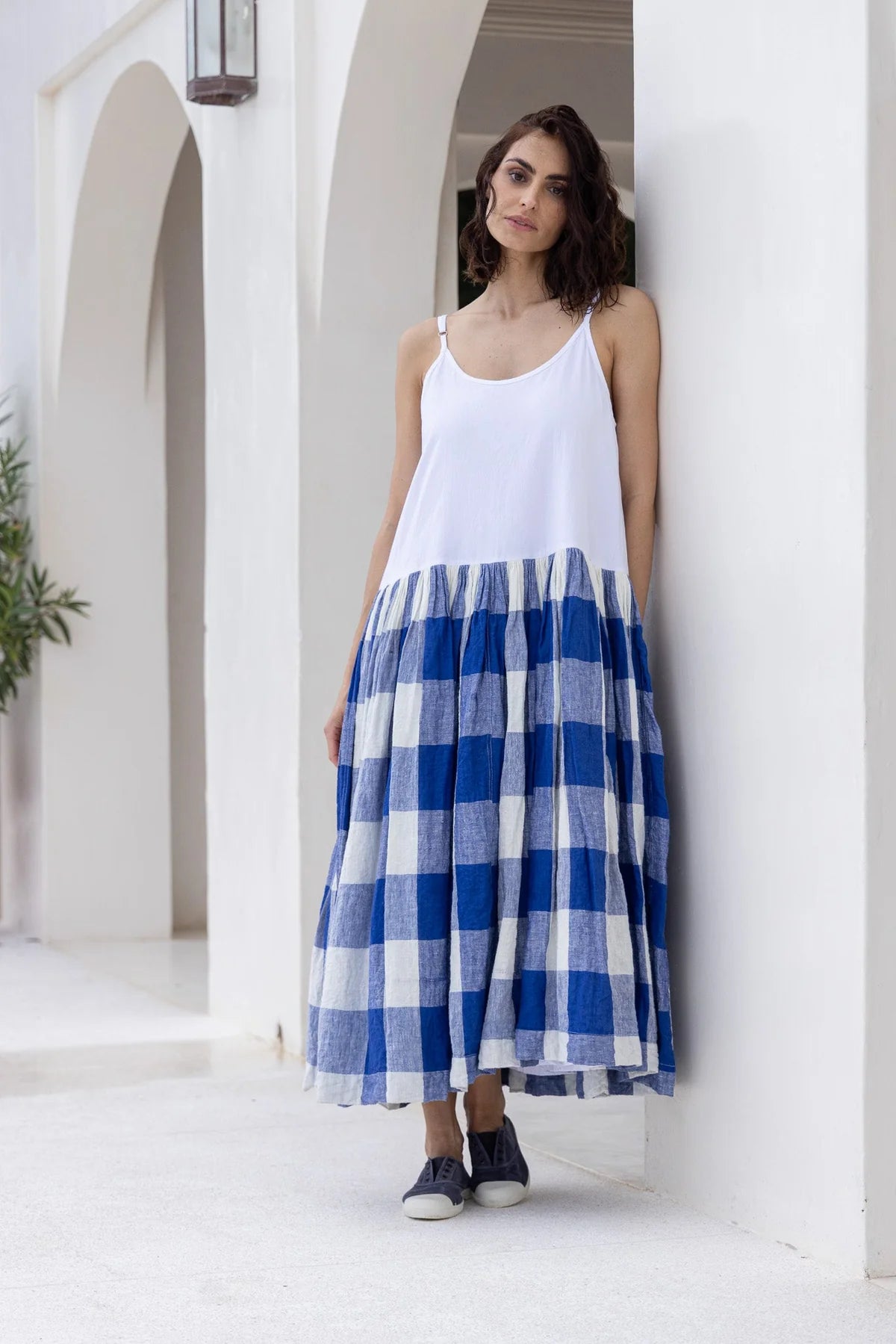 High Tea Slip - Blue Gingham Linen