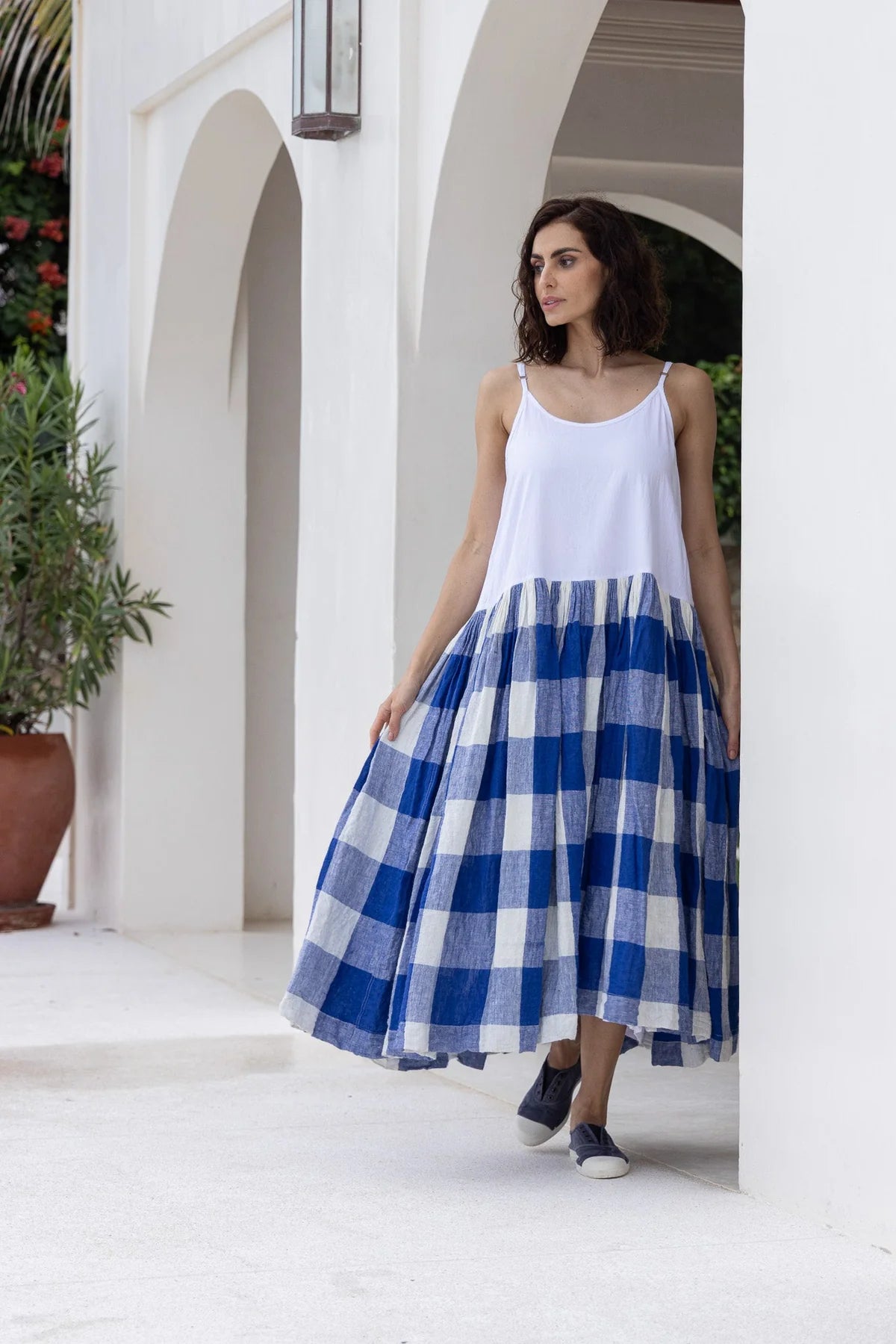 High Tea Slip - Blue Gingham Linen