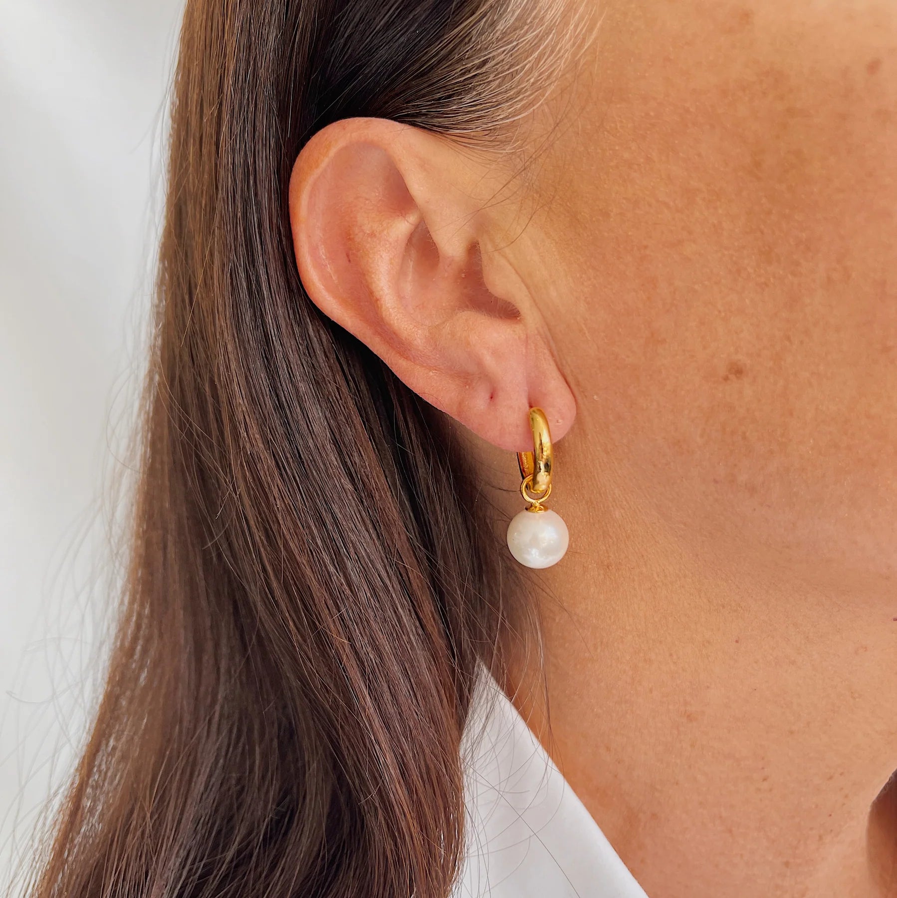 Clea Gold & Pearl Hoop Earrings