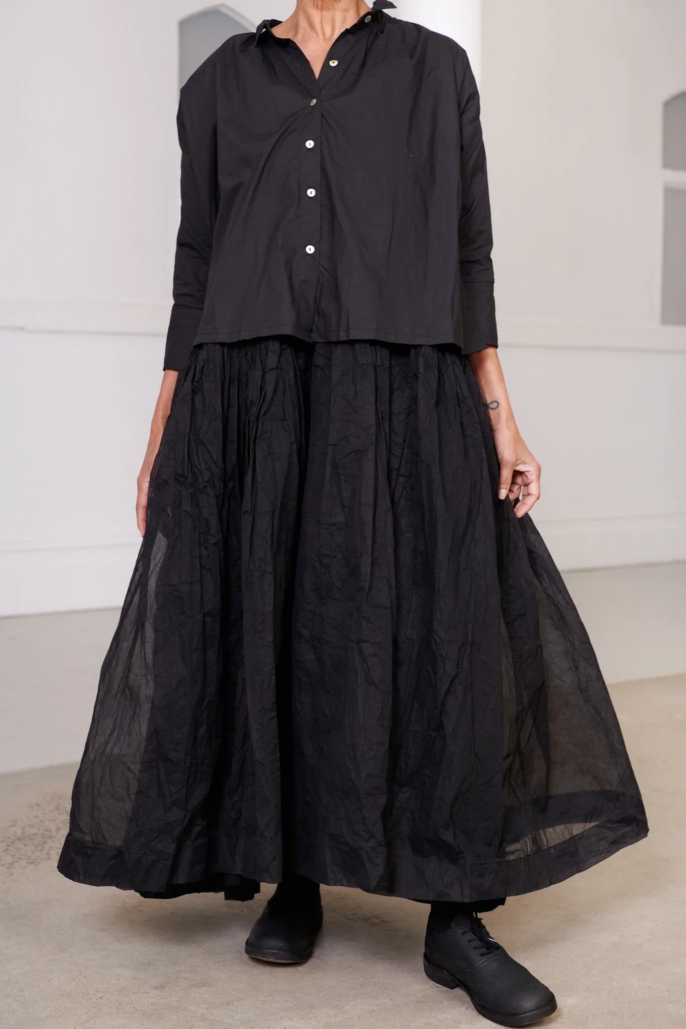 Tutu Slip Dress Long cotton organdy - Black