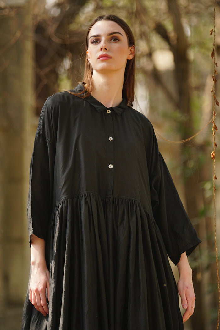 Edith Short Dress Cotton Twill - Black