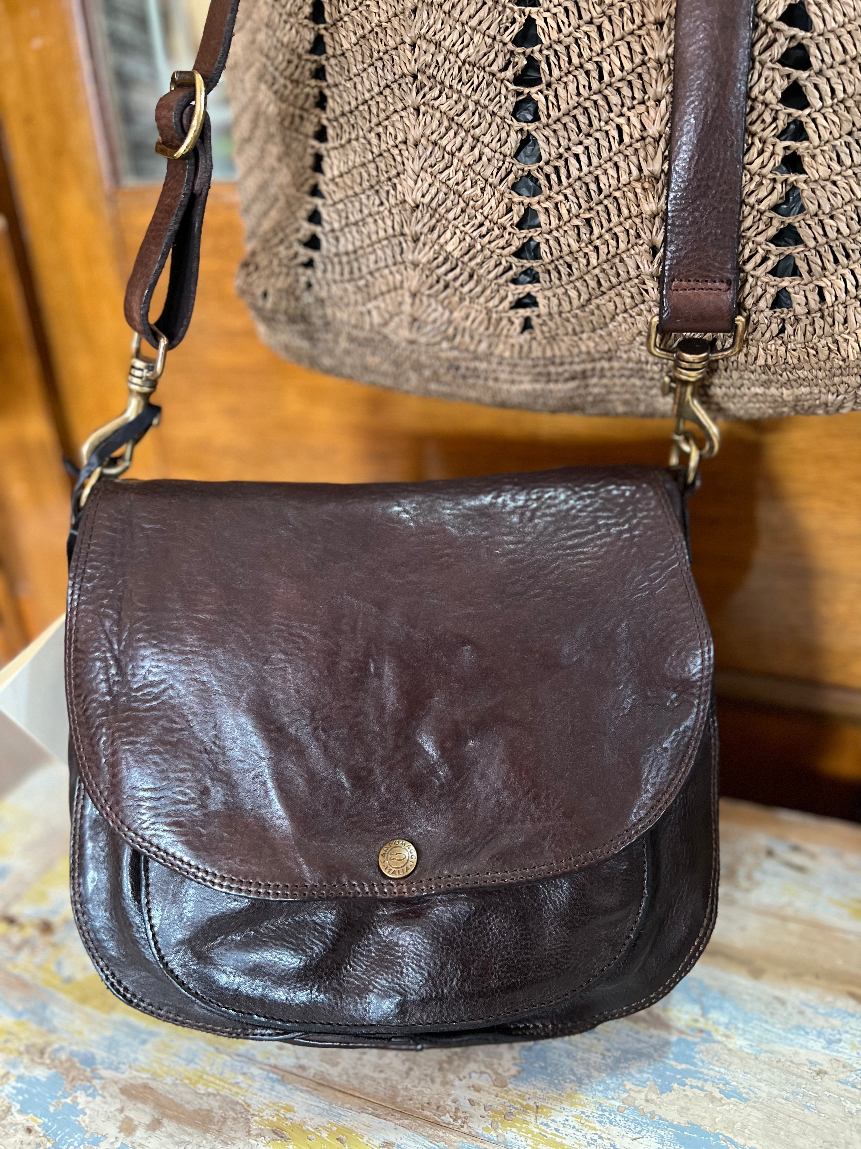 Front Flap Closure Shoulder/Crossbody Bag - Dark Brown