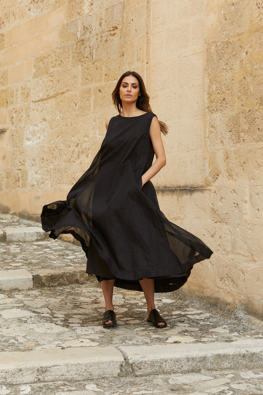 Zahra Dress - cotton organdy & paper cotton black