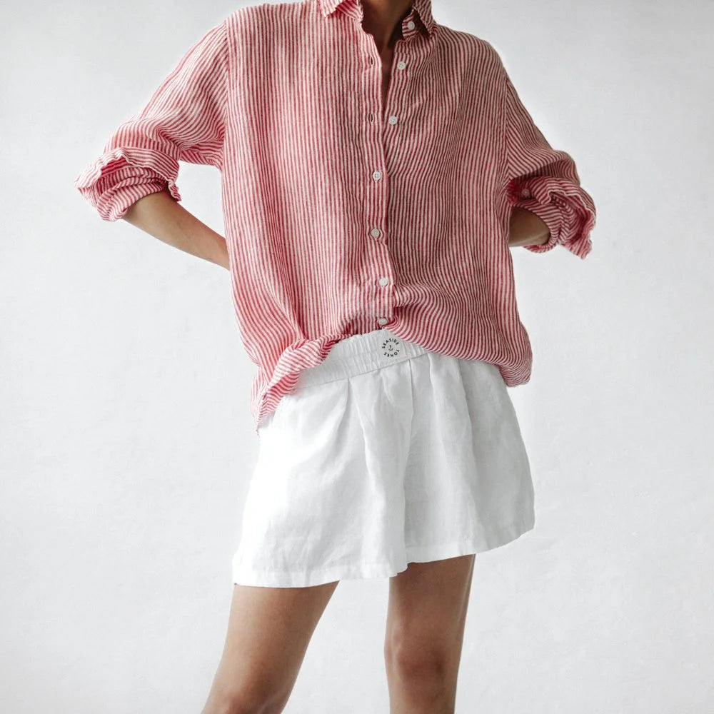 Striped linen shirt red