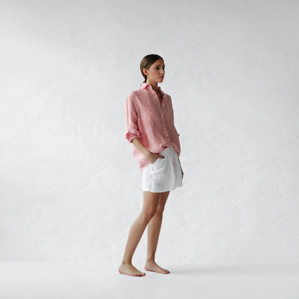 Striped linen shirt red