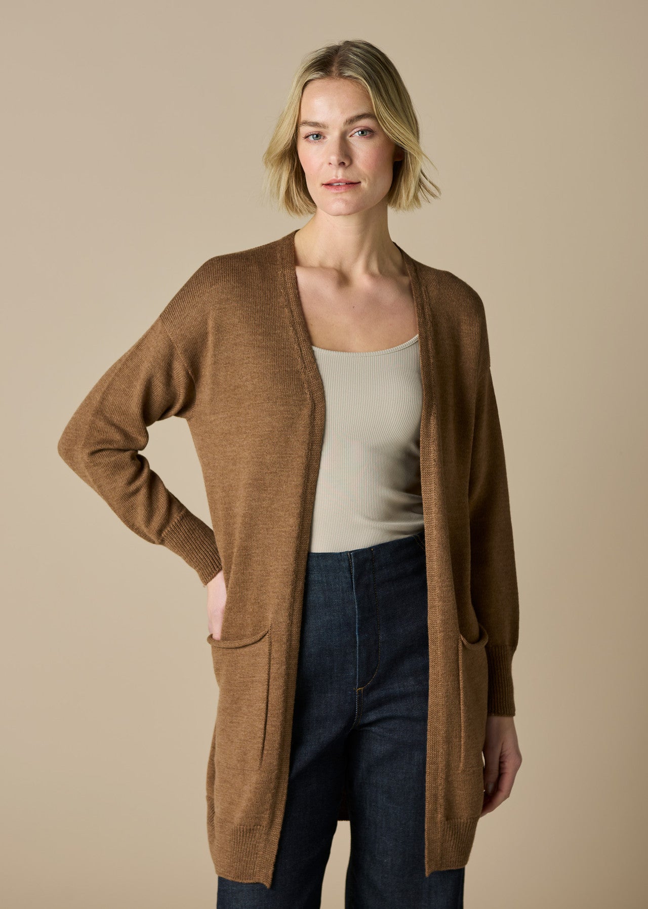 Loni merino wool long cardigan - coffee