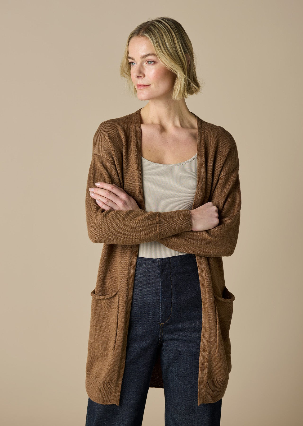 Loni merino wool long cardigan - coffee