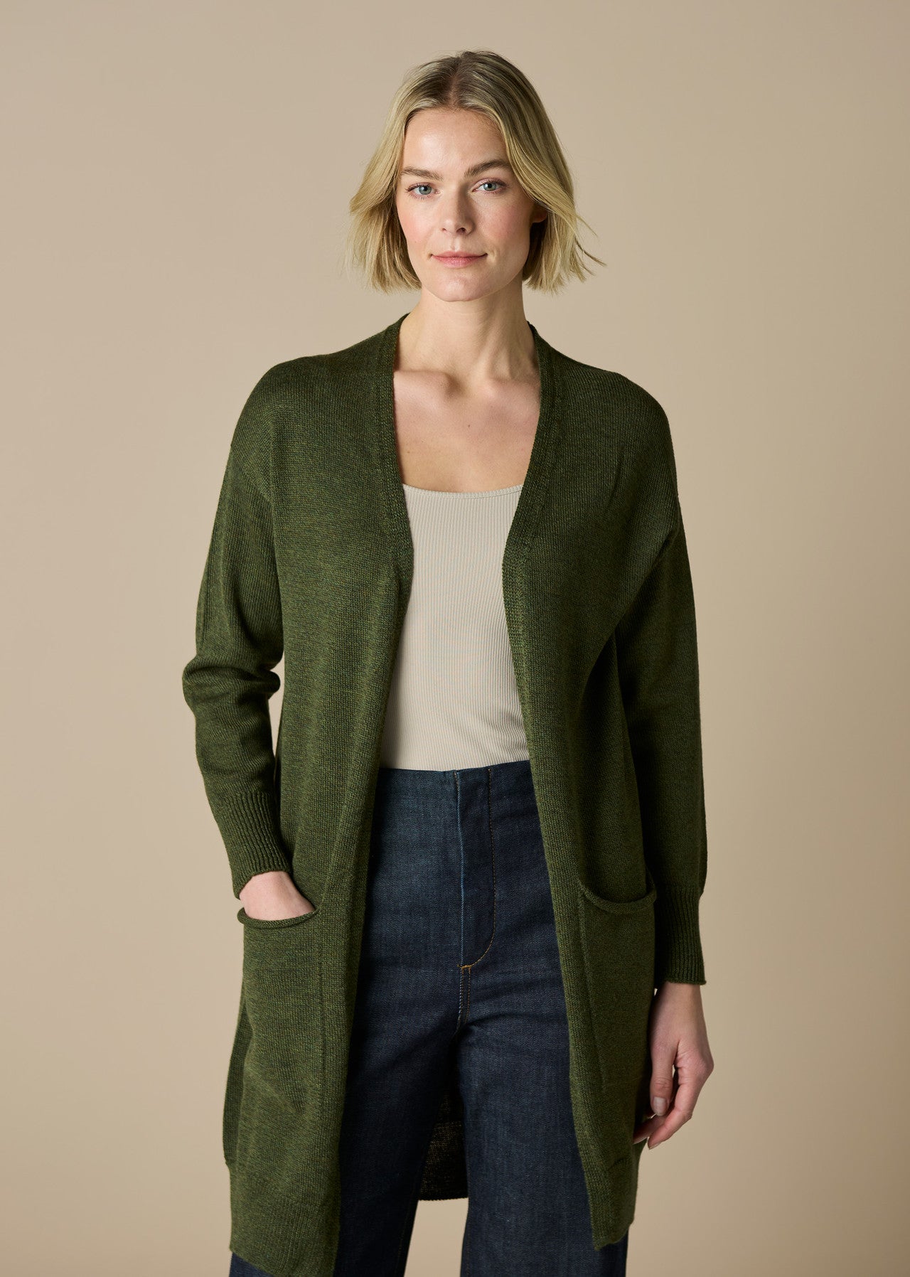 Loni merino wool long cardigan - Moss