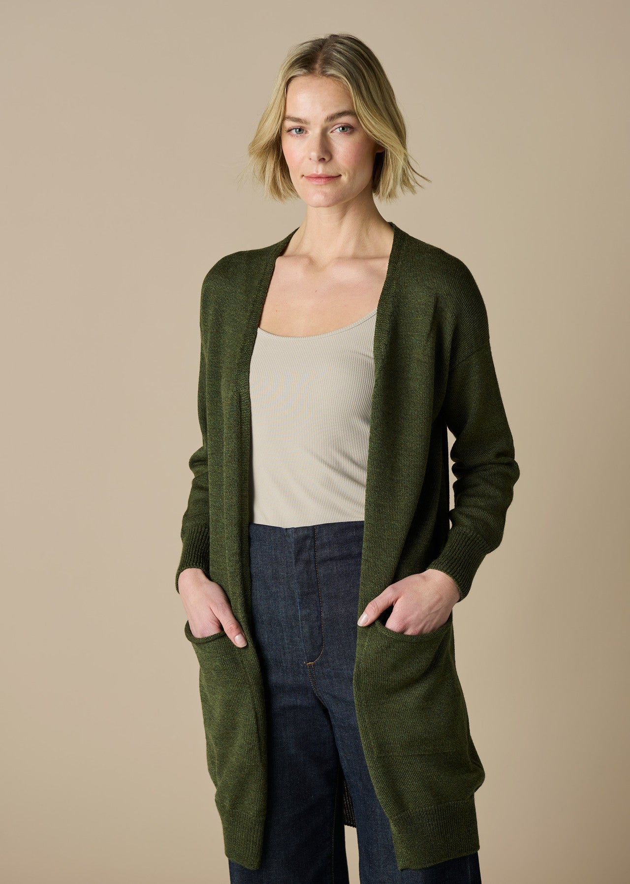 Loni merino wool long cardigan - Moss