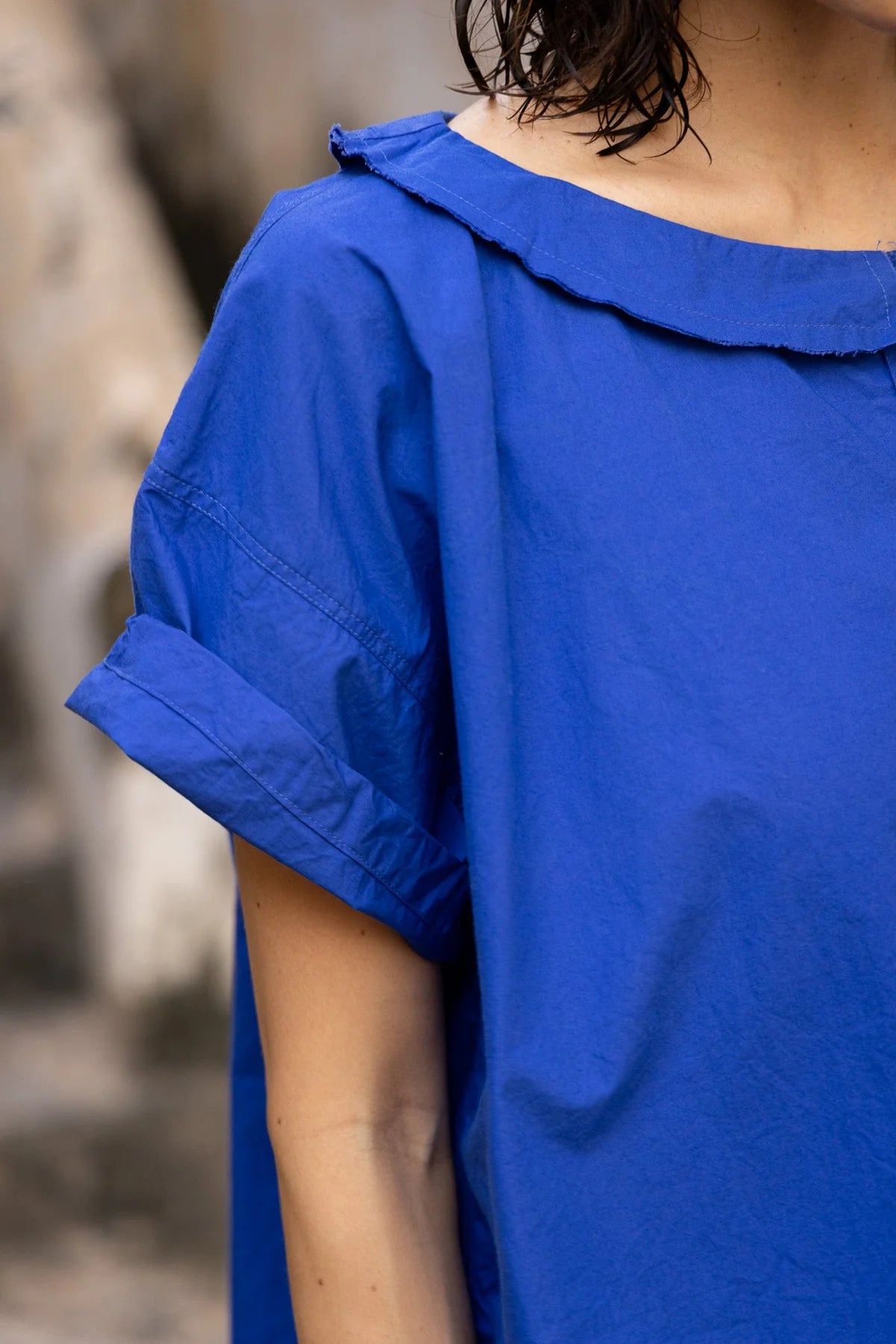 Mia Top - Cotton Poplin - Cobalt